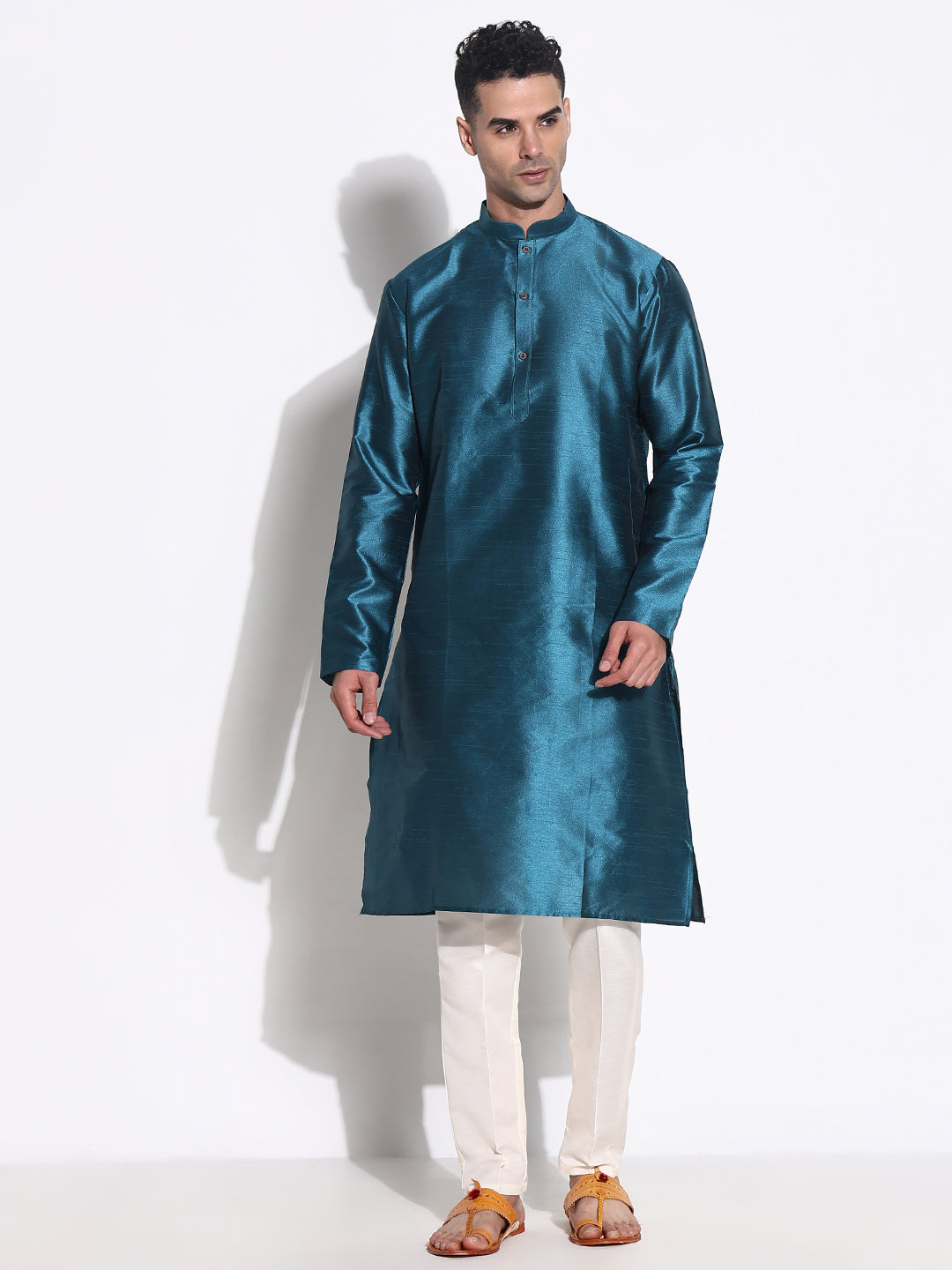 Men Teal Solid Kurta Set