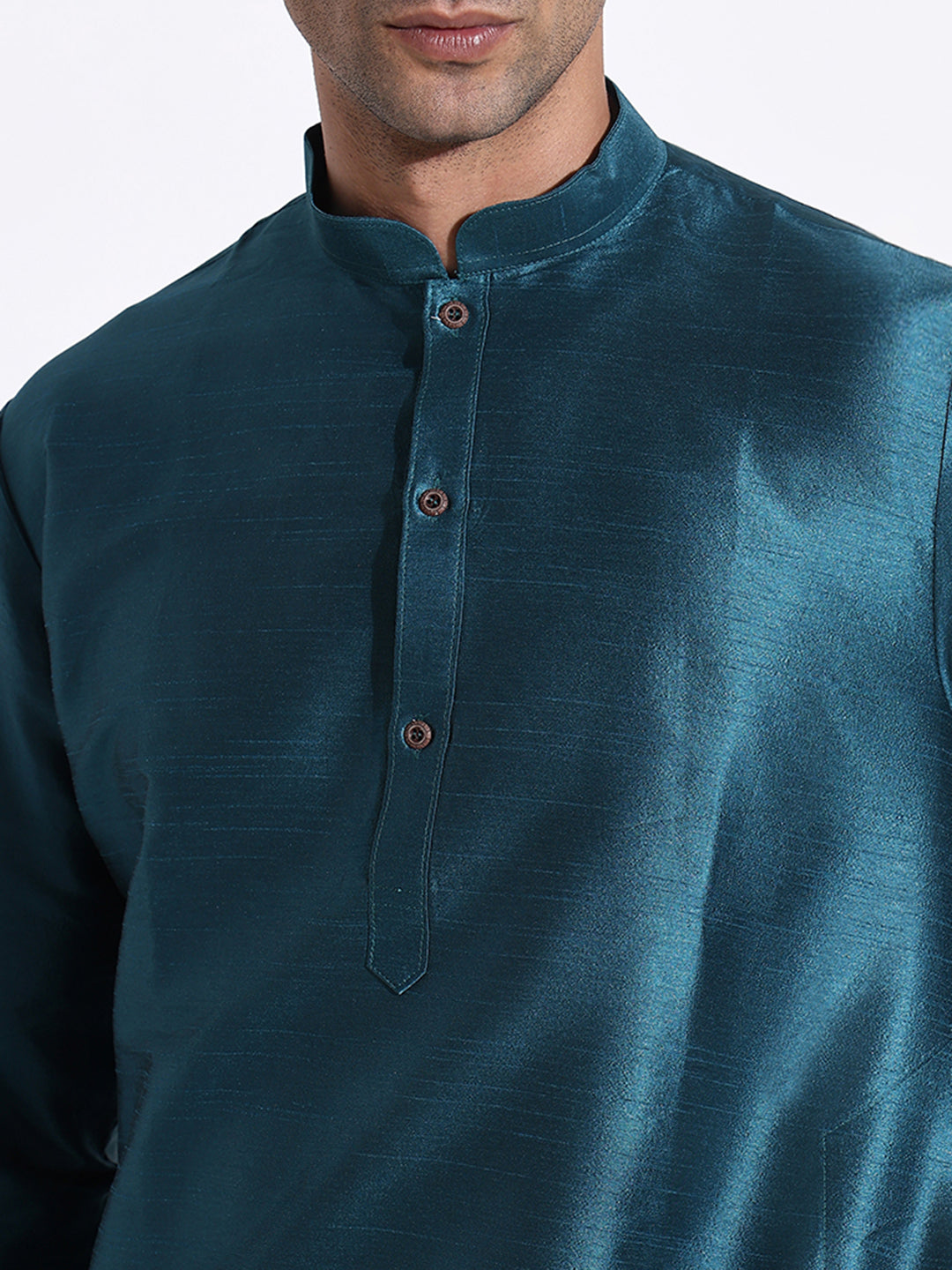 Men Teal Solid Kurta Set