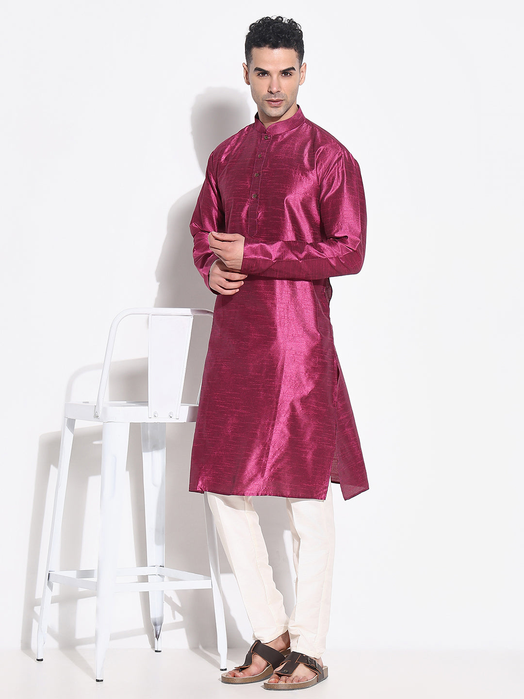 Men Pink Solid Kurta Set