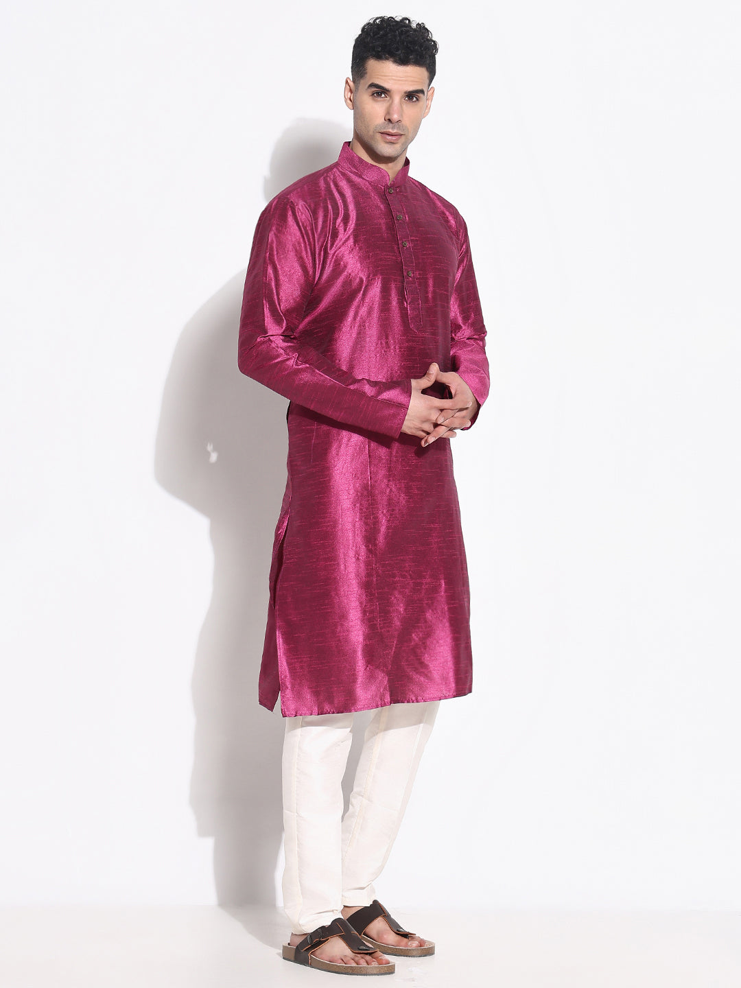 Men Pink Solid Kurta Set