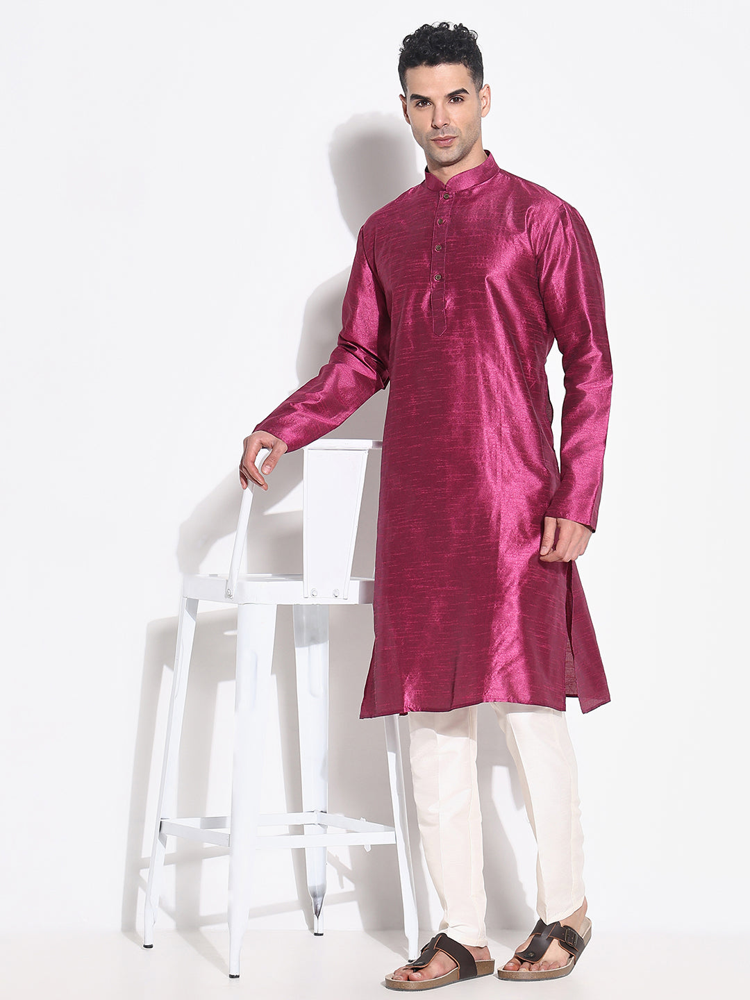 Men Pink Solid Kurta Set