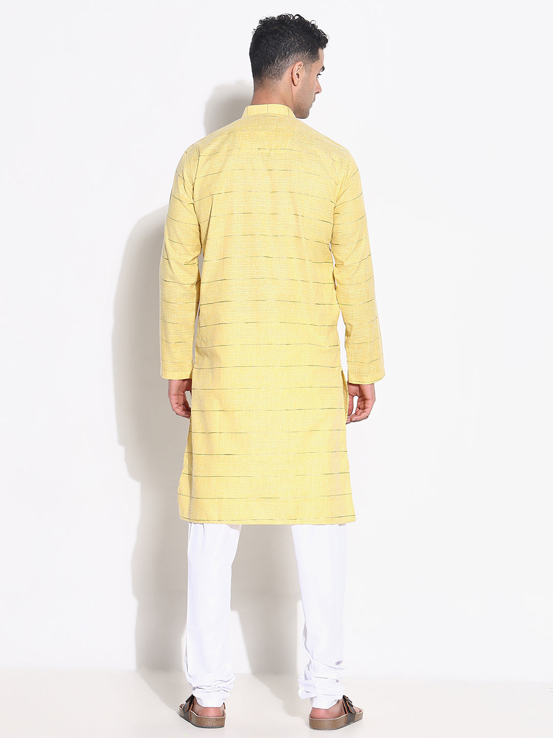 Men Yellow Striped Kurta Set