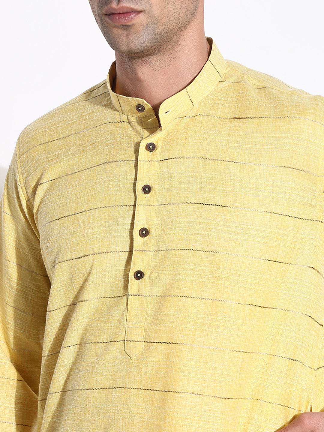 Men Yellow Striped Kurta Set