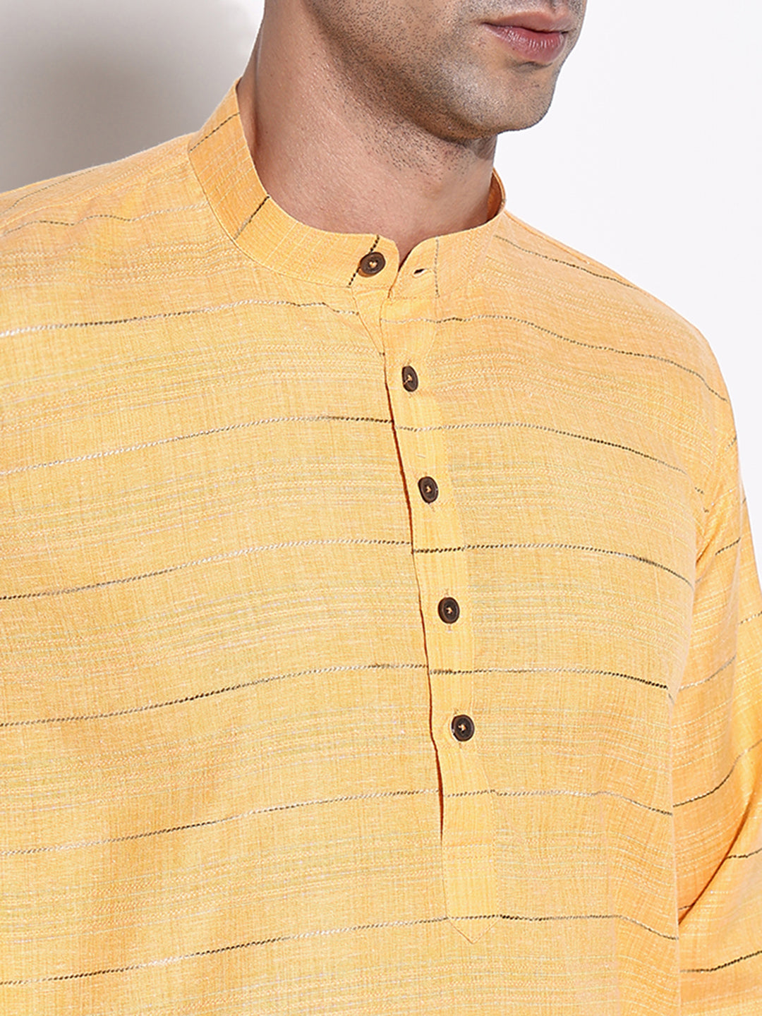 Men Orange Striped Kurta Set