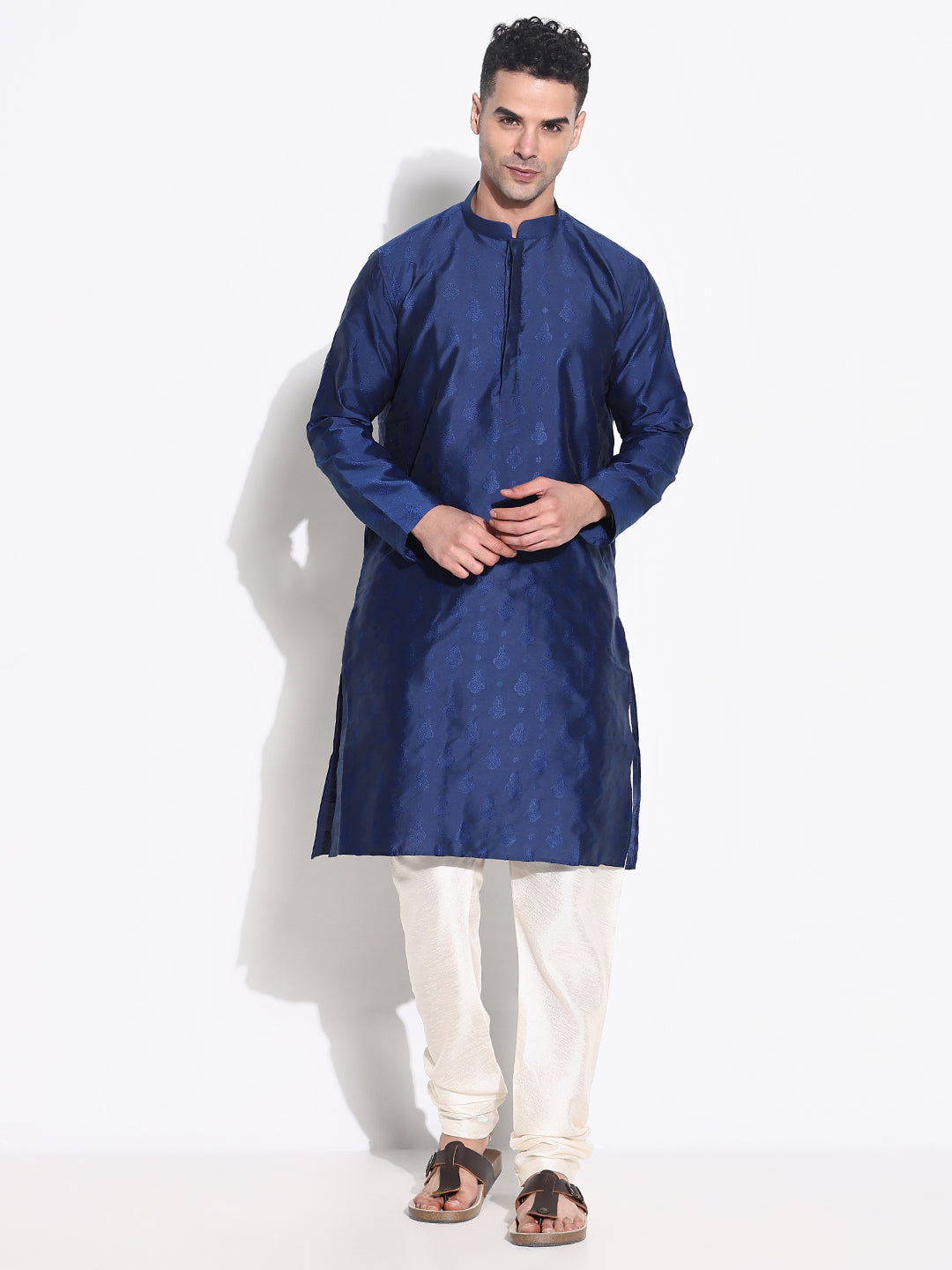 Men Navy Blue Ethnic Motifs Kurta Set