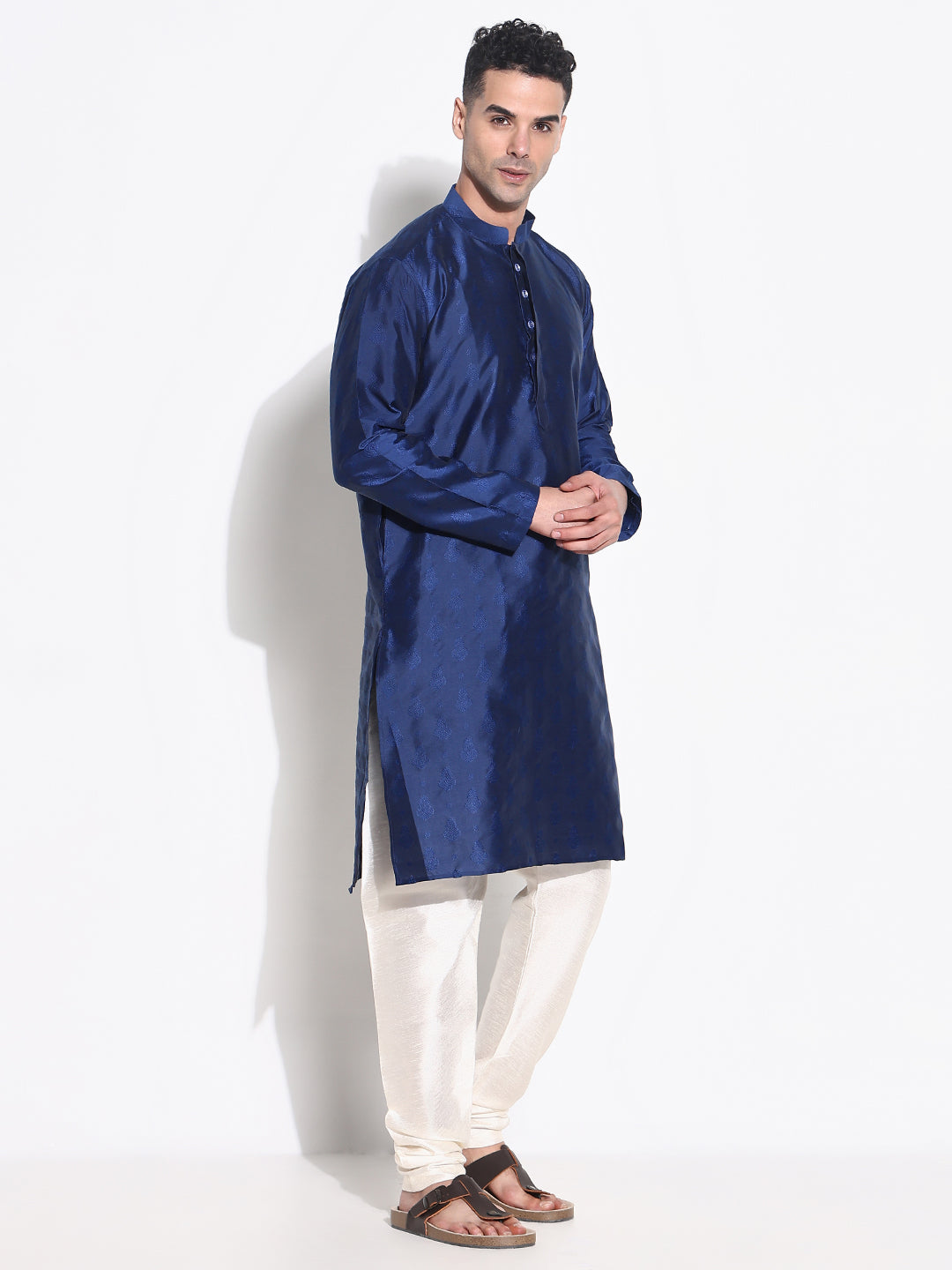 Men Navy Blue Ethnic Motifs Kurta Set