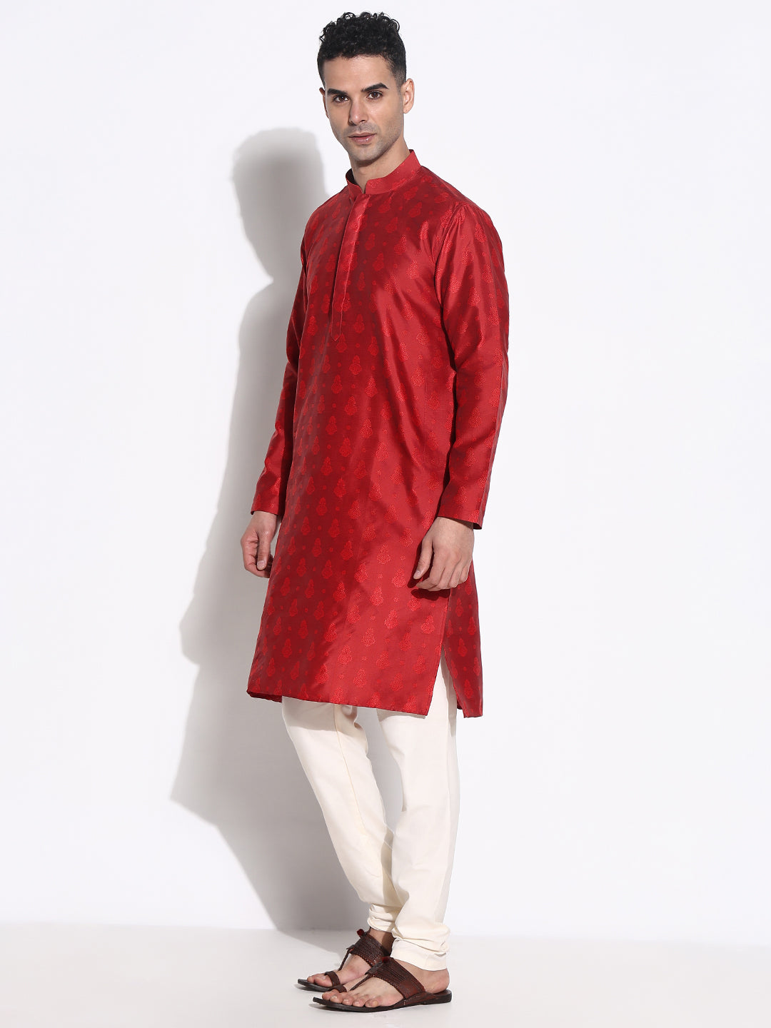 Men Red Ethnic Motifs Kurta Set