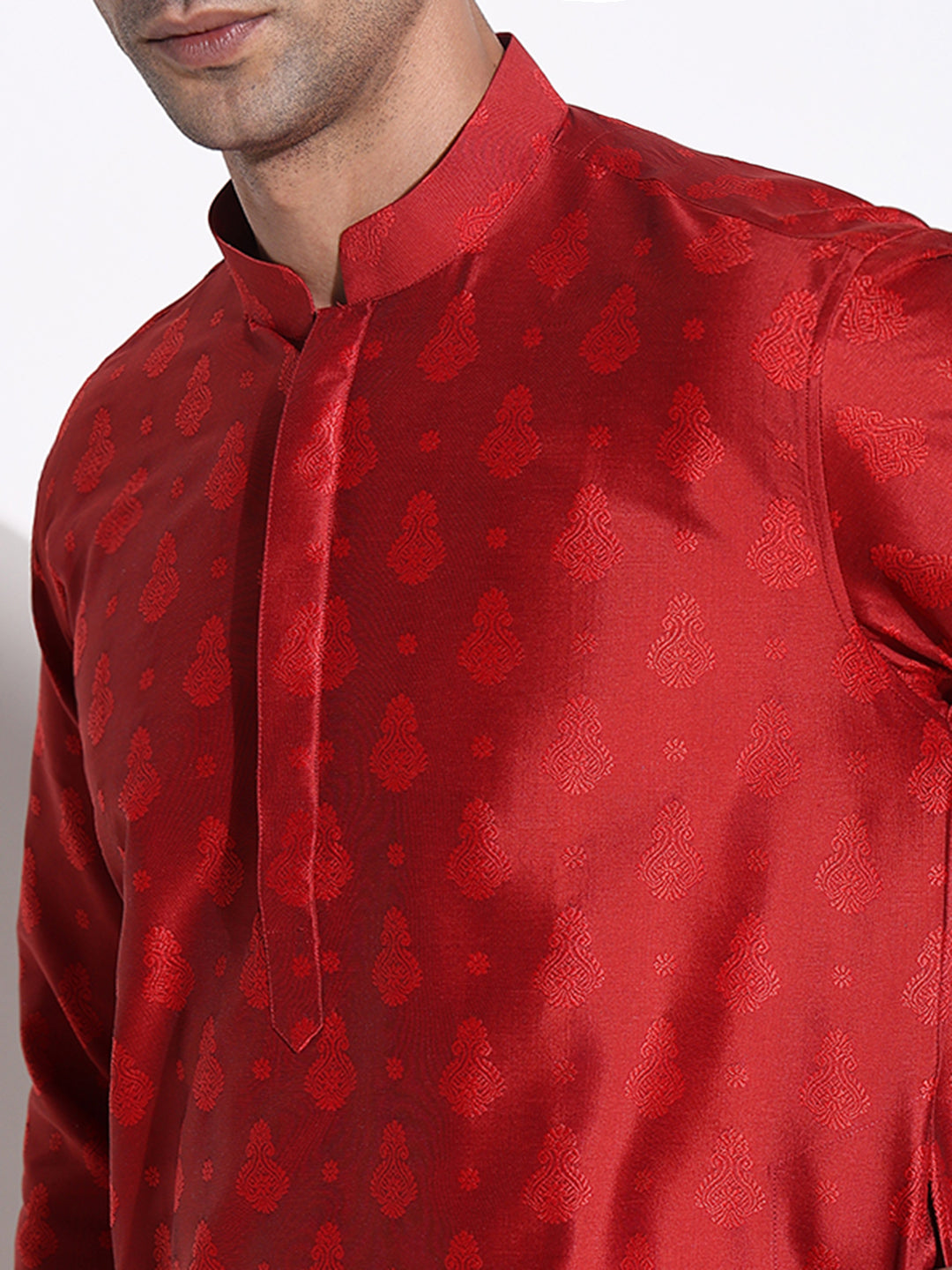 Men Red Ethnic Motifs Kurta Set