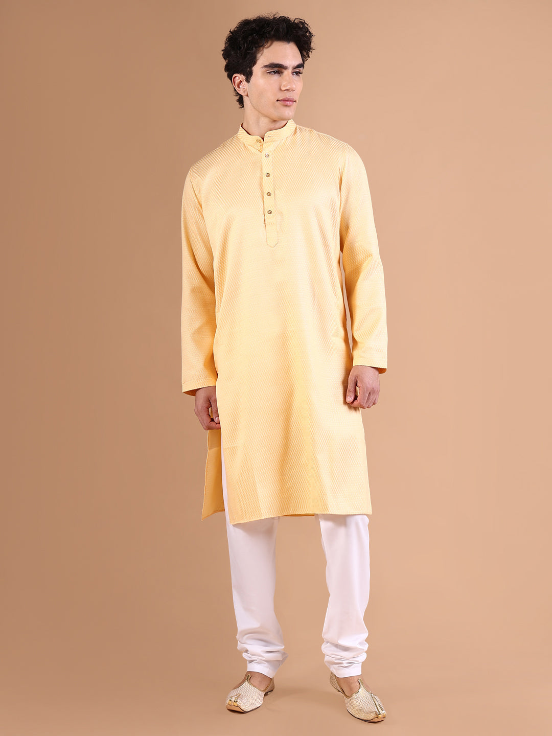 Men Peach Solid Kurta Set