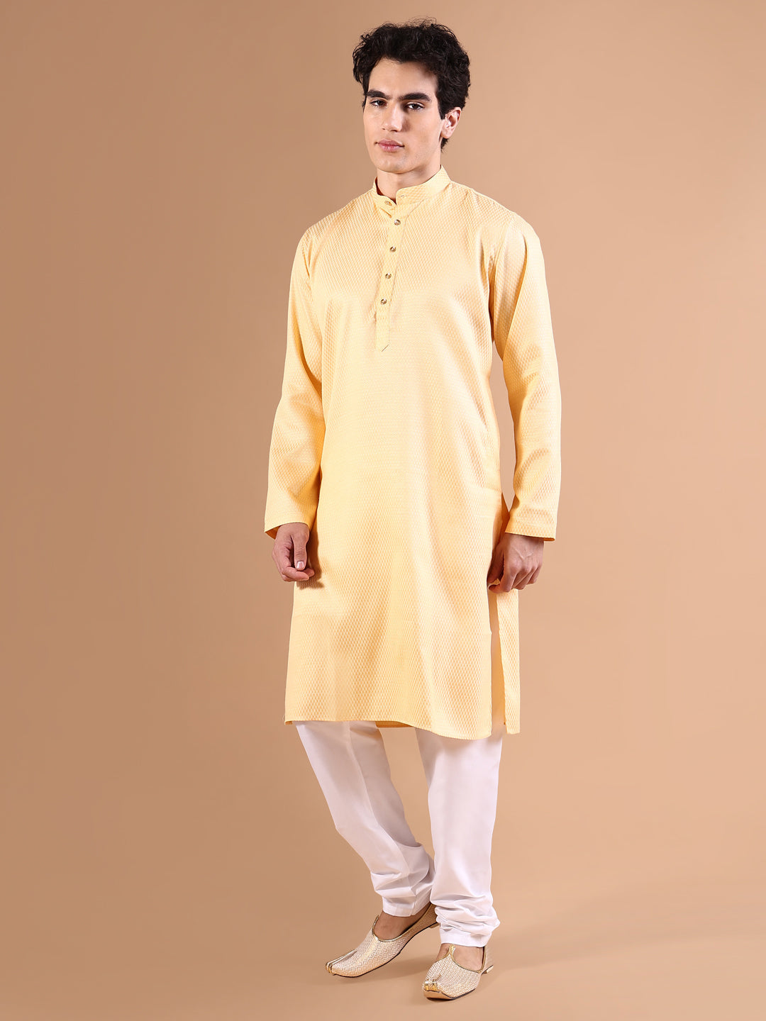 Men Peach Solid Kurta Set