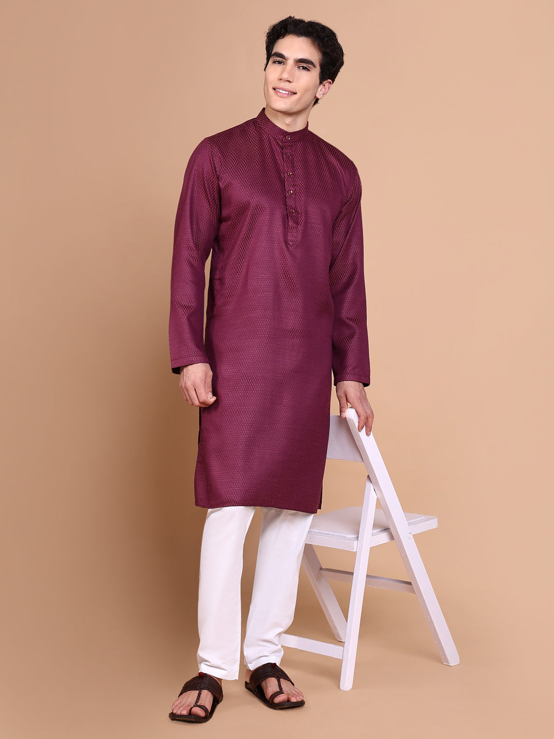 Men Purple Solid Kurta Set