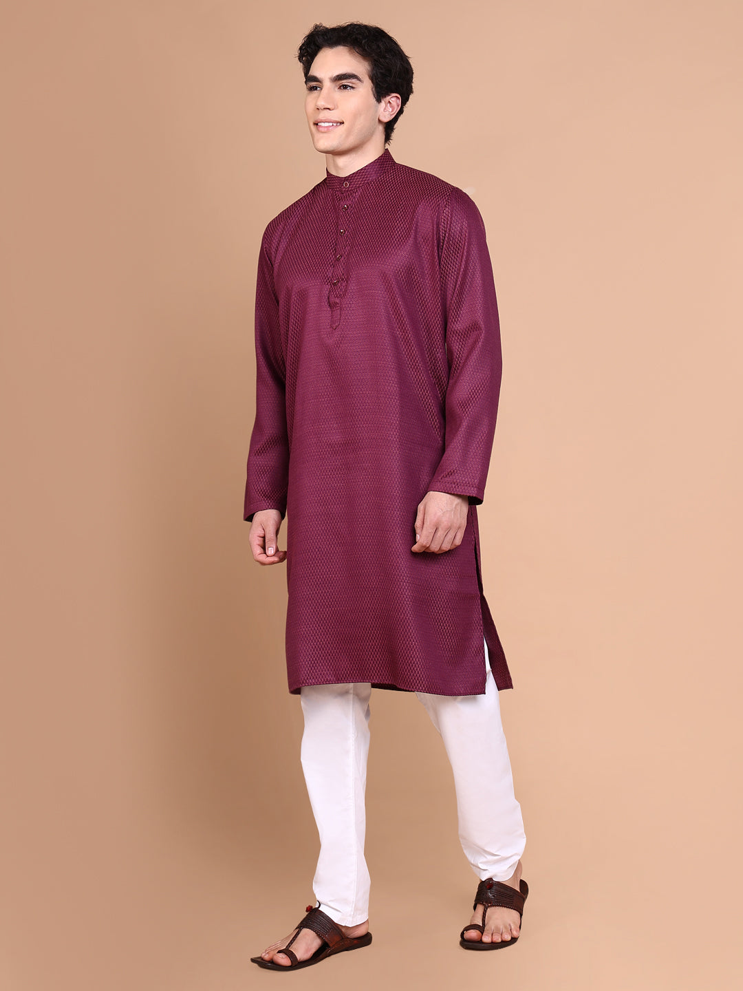 Men Purple Solid Kurta Set