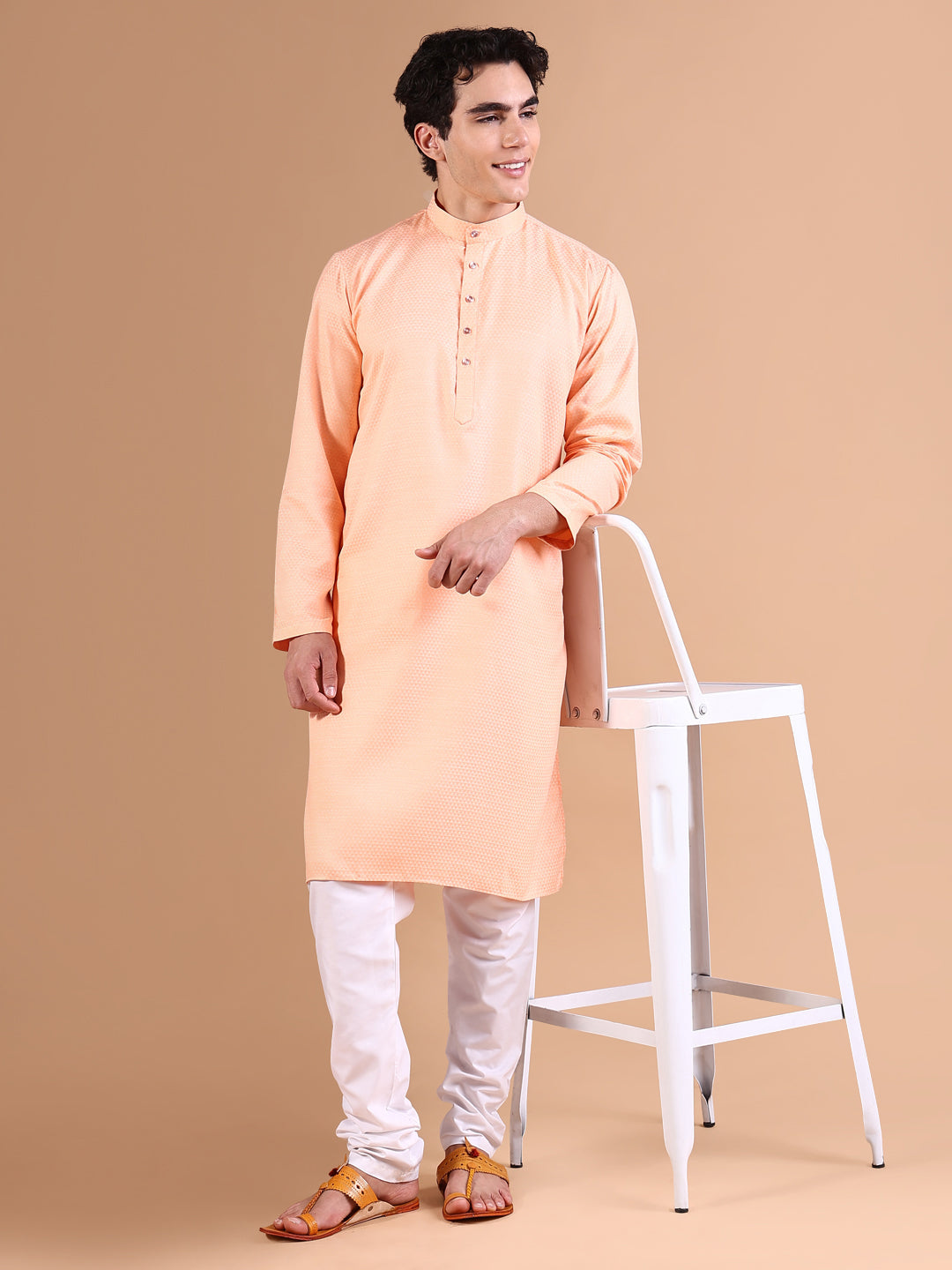 Men Peach Solid Kurta Set