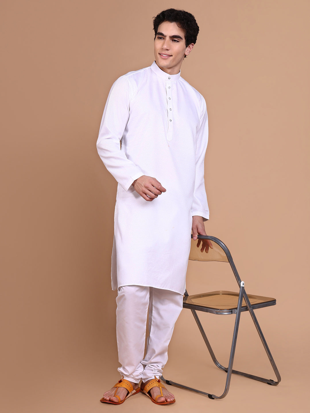 Men White Solid Kurta Set