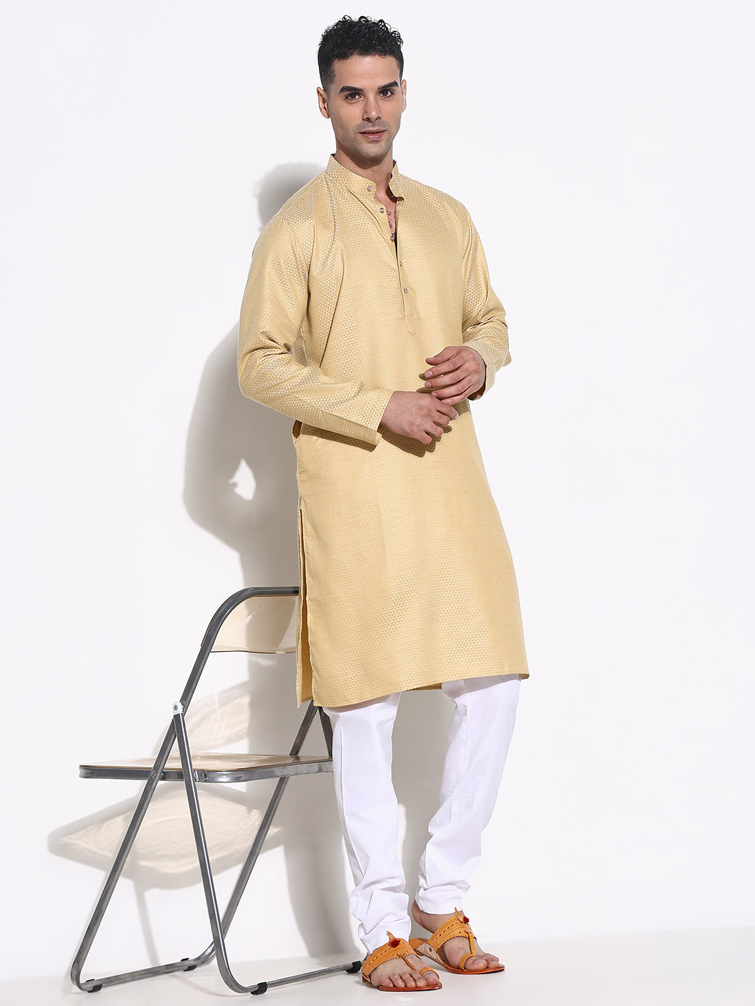 Men Beige Solid Kurta Set