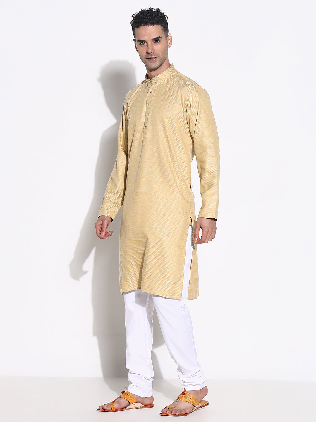 Men Beige Solid Kurta Set