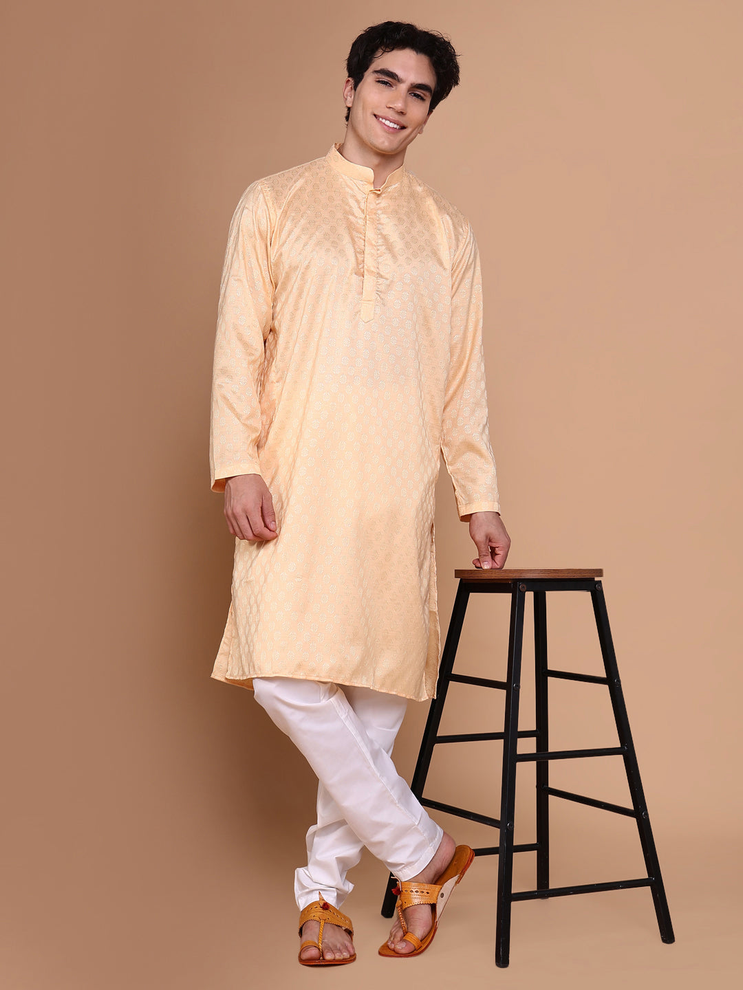 Men Peach Solid Kurta Set