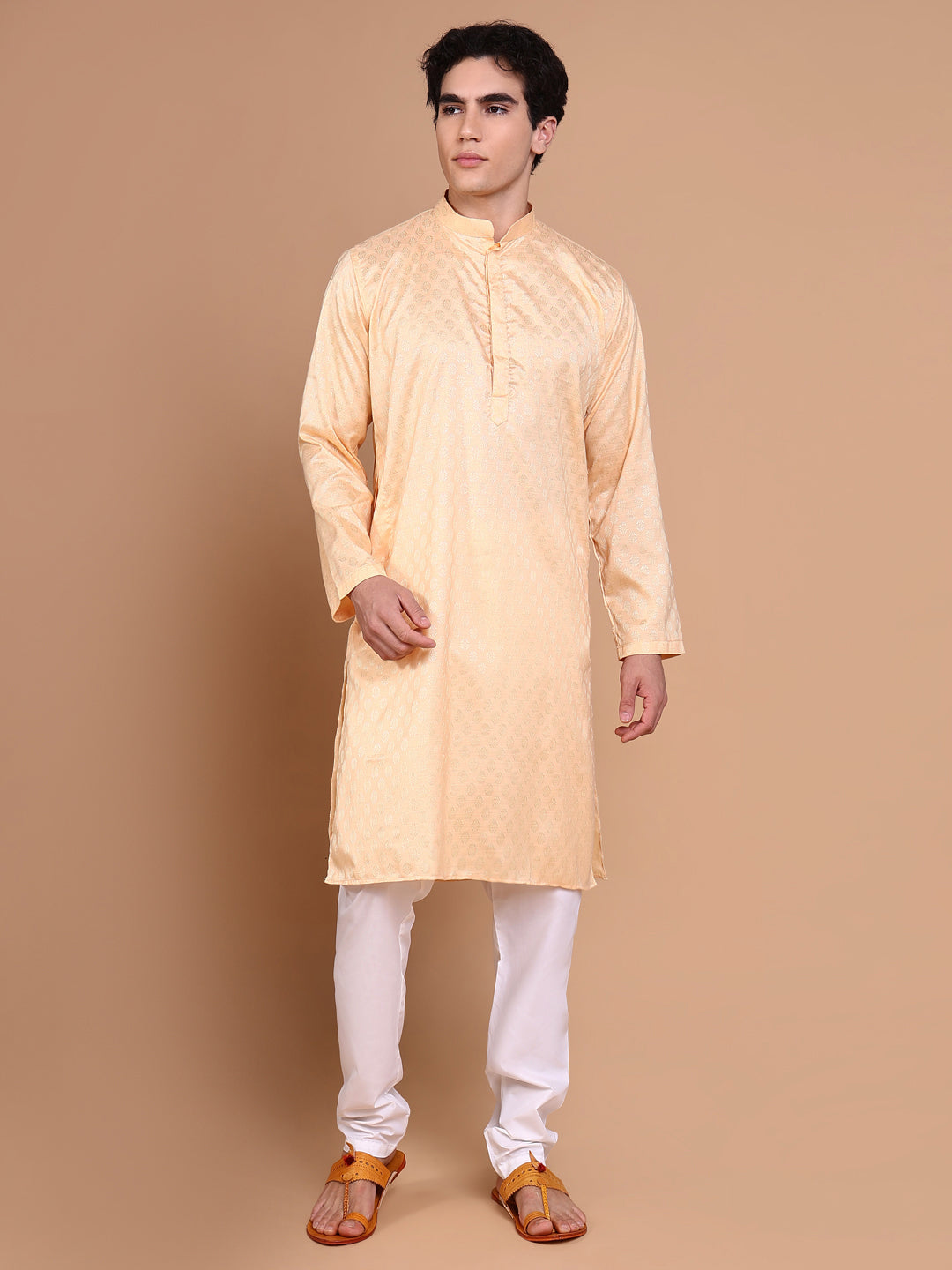 Men Peach Solid Kurta Set