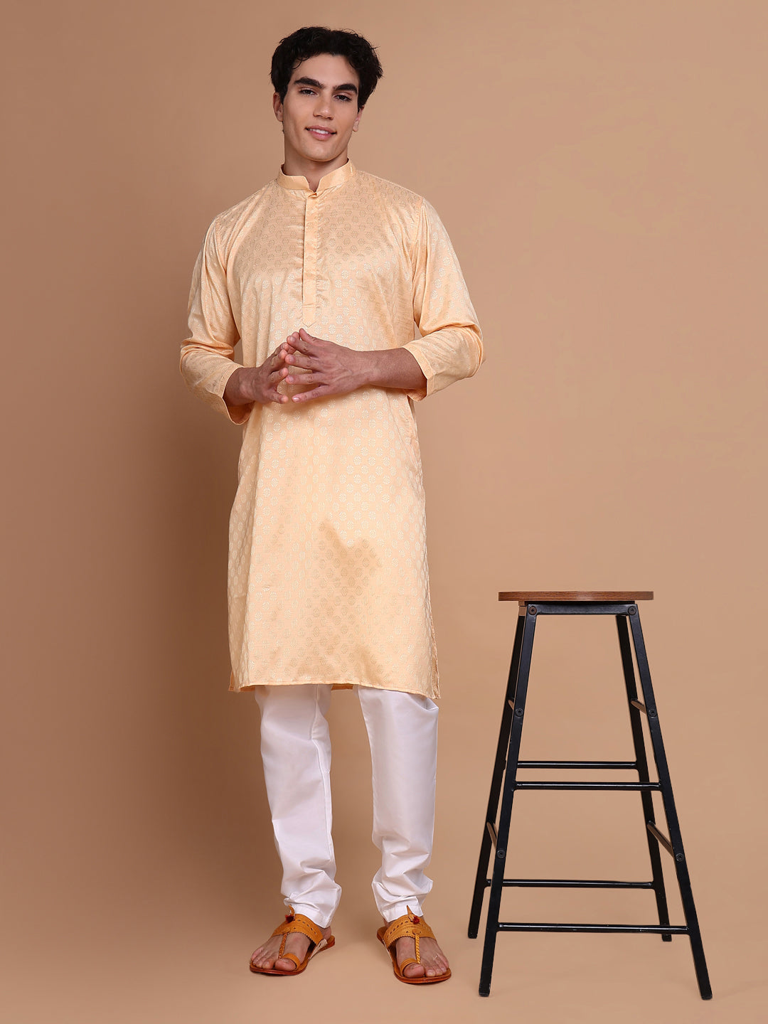 Men Peach Solid Kurta Set