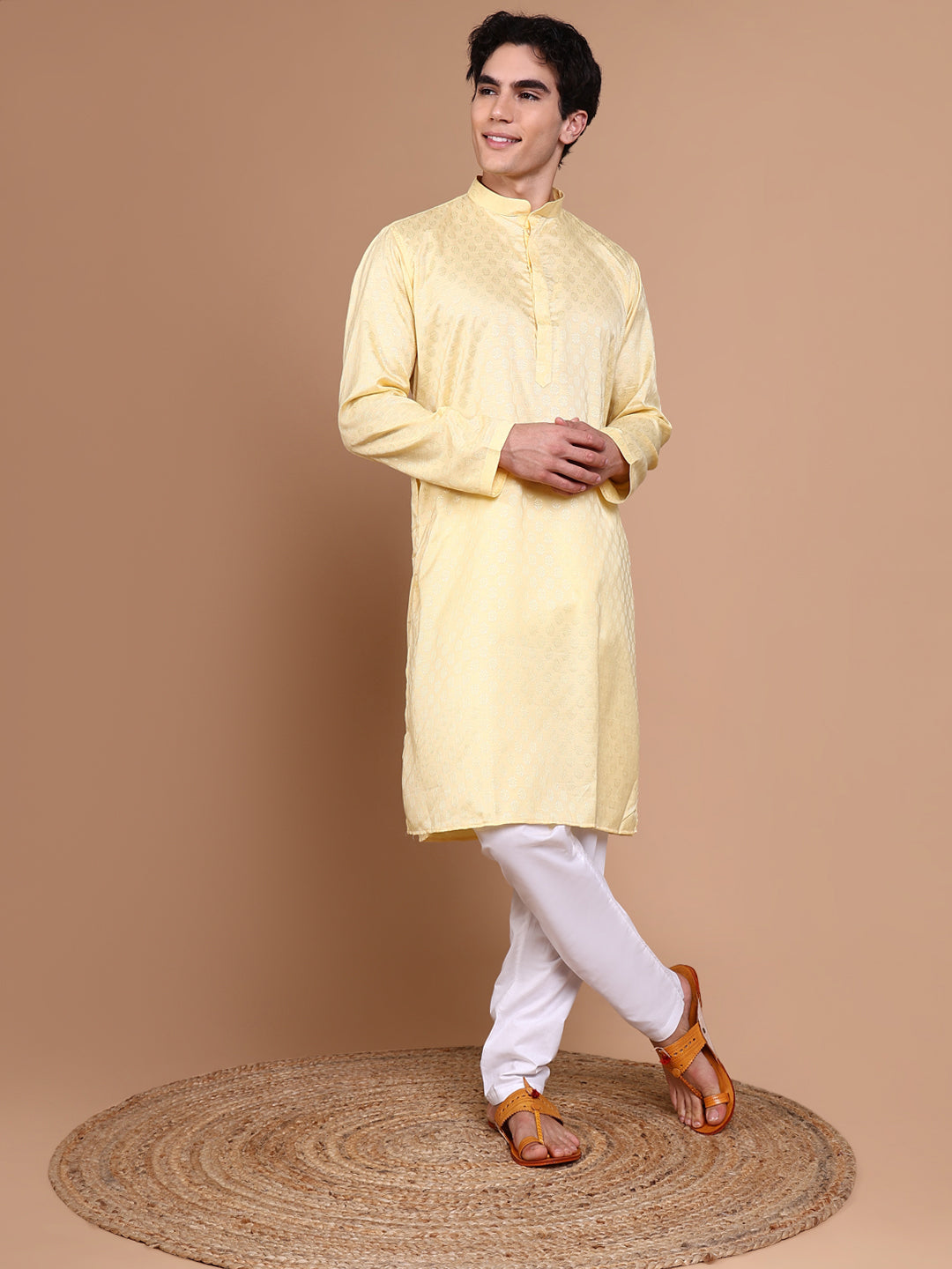 Men Yellow Solid Kurta Set