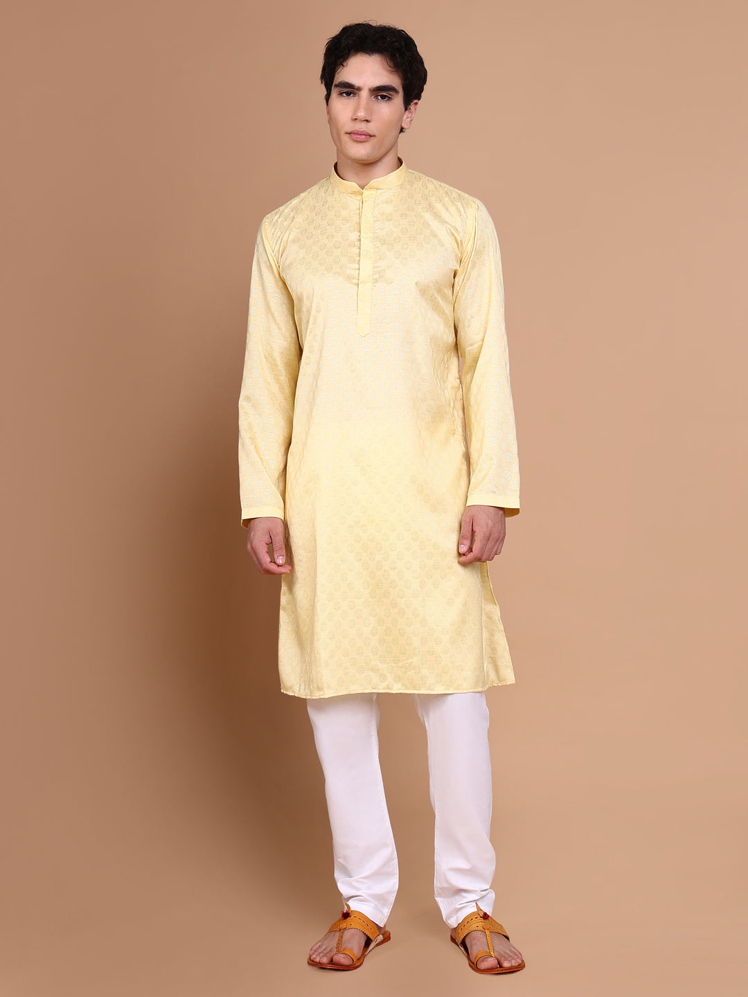 Men Yellow Solid Kurta Set