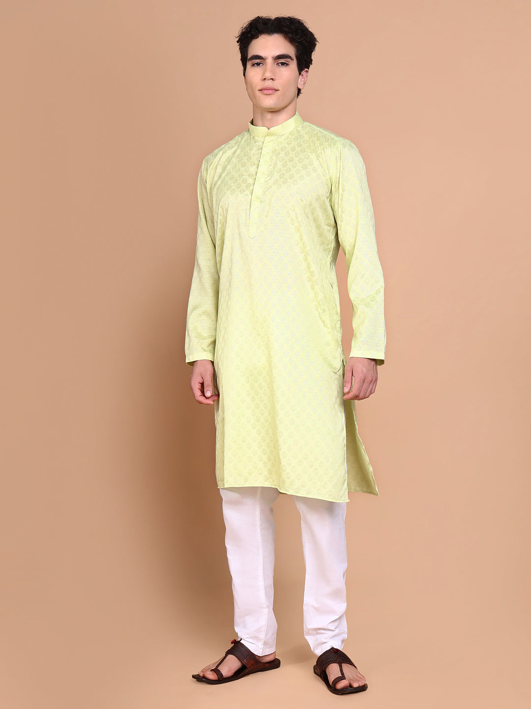 Men Green Solid Kurta Set