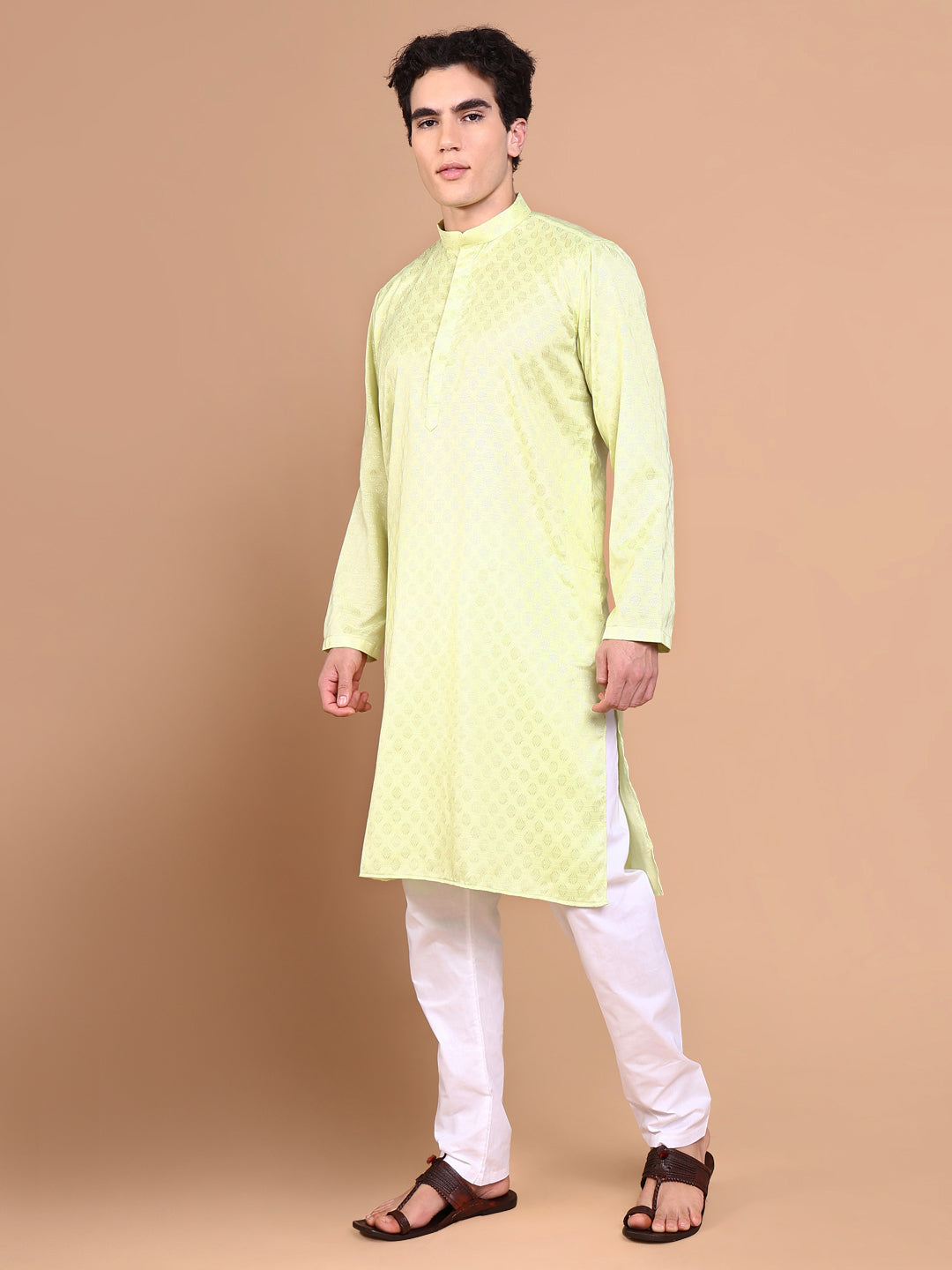 Men Green Solid Kurta Set