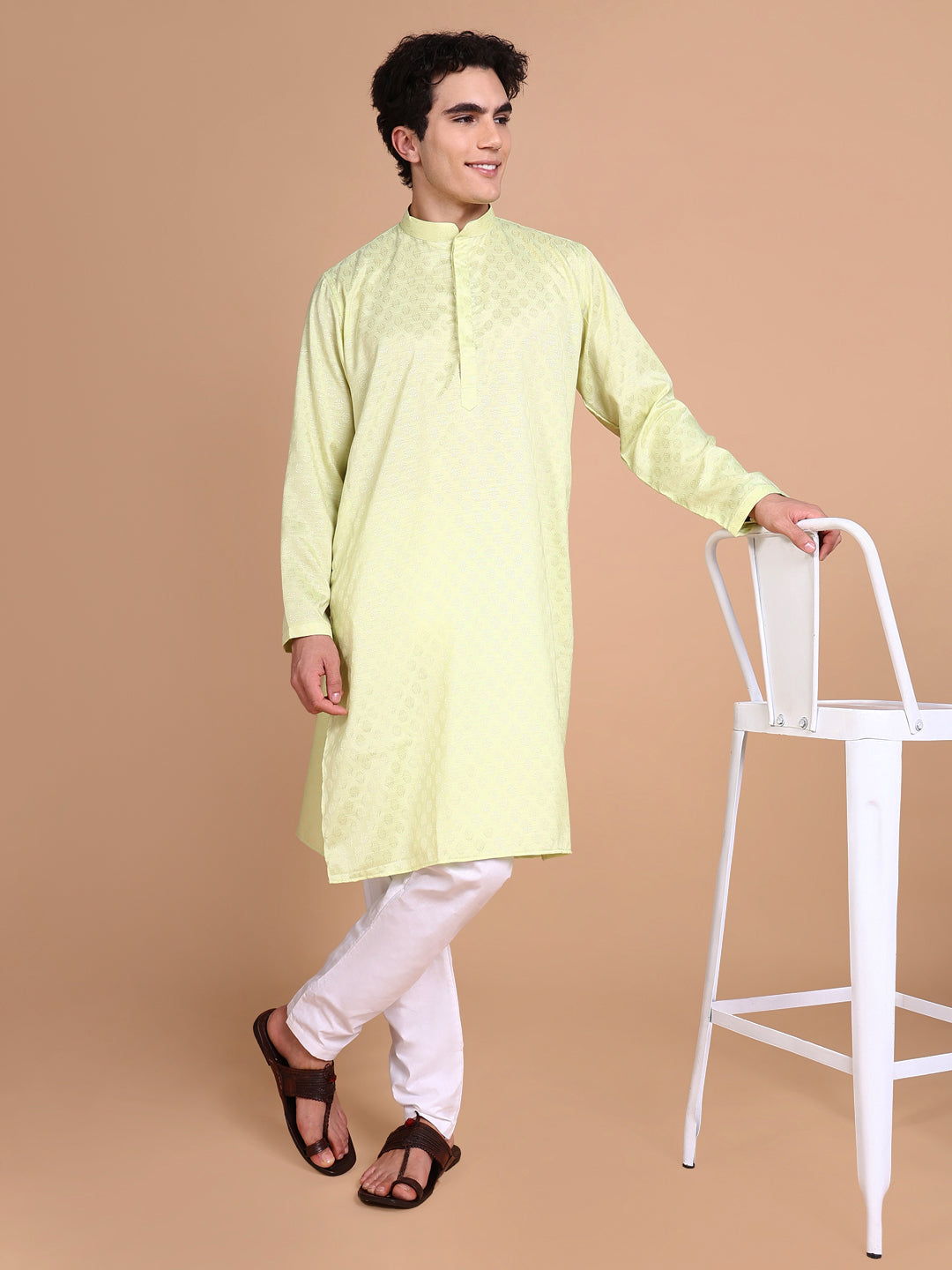 Men Green Solid Kurta Set