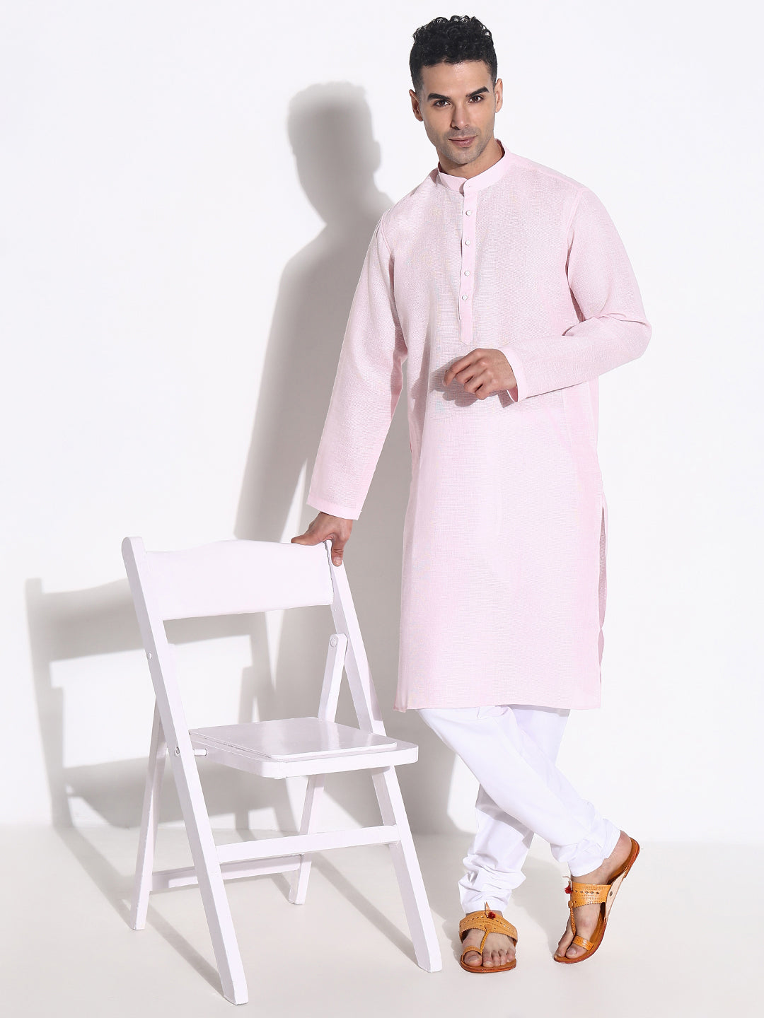 Men Pink Solid Kurta Set