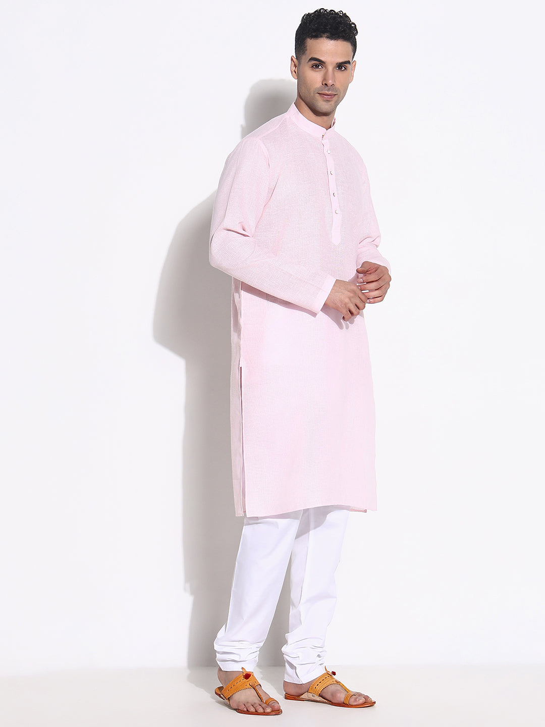 Men Pink Solid Kurta Set