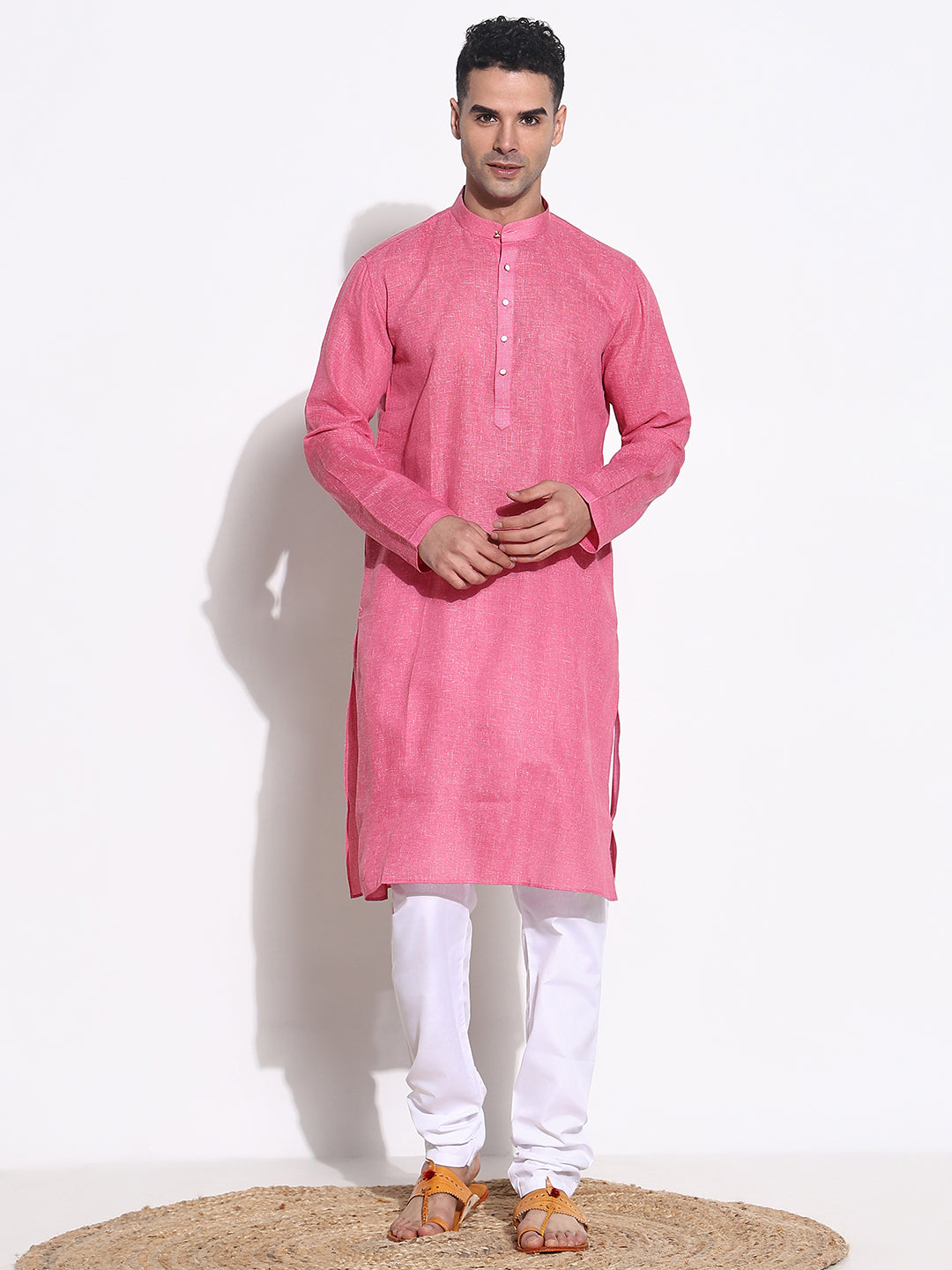 Men Pink Solid Kurta Set