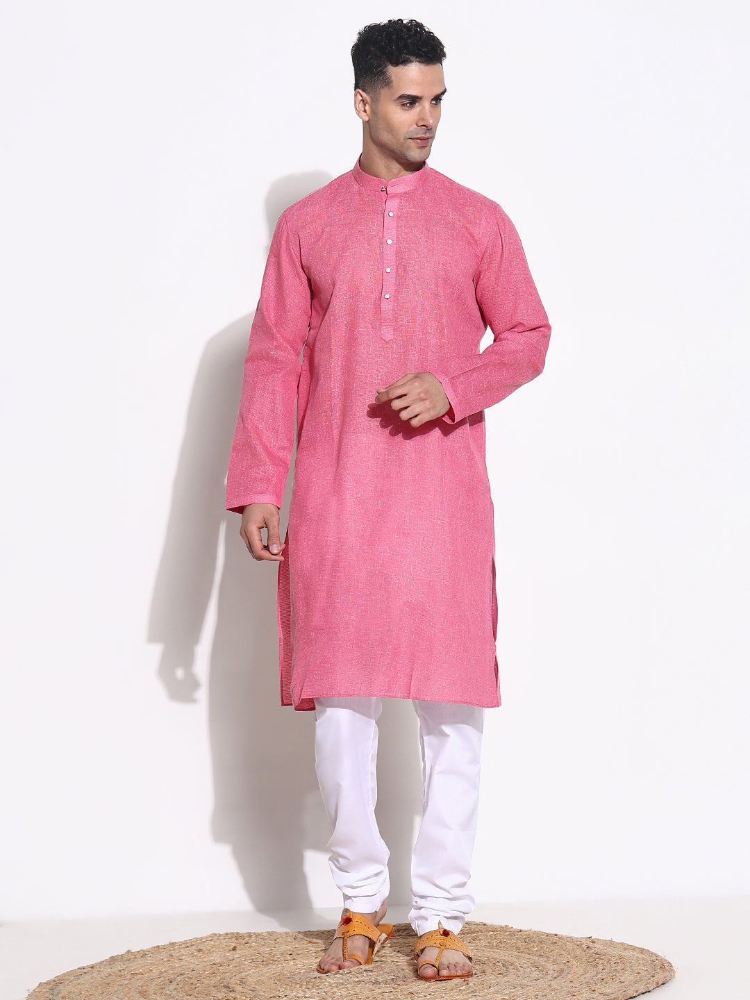 Men Pink Solid Kurta Set