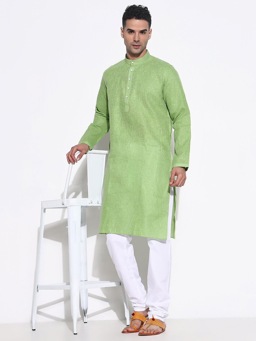 Men Green Solid Kurta Set