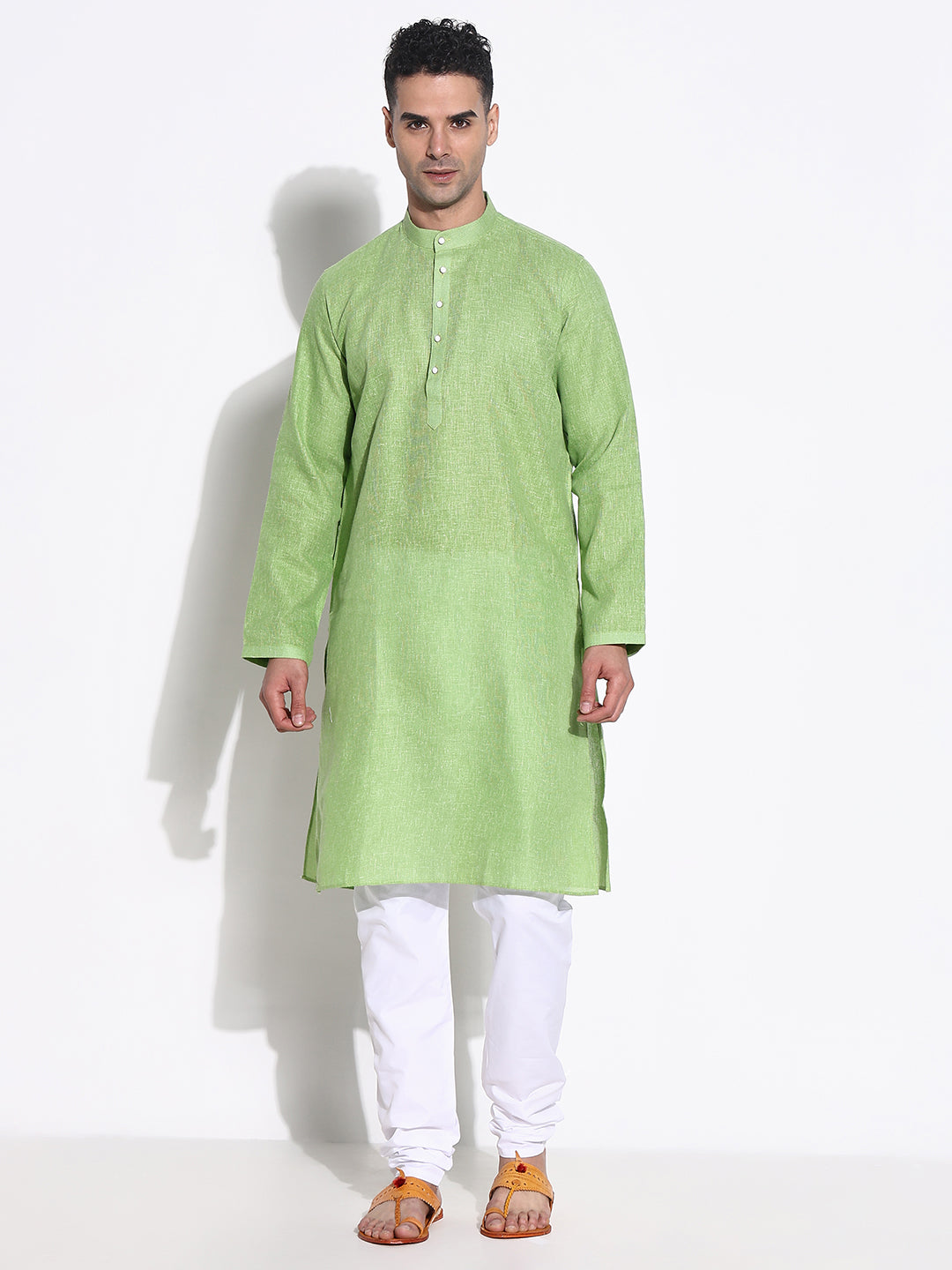 Men Green Solid Kurta Set