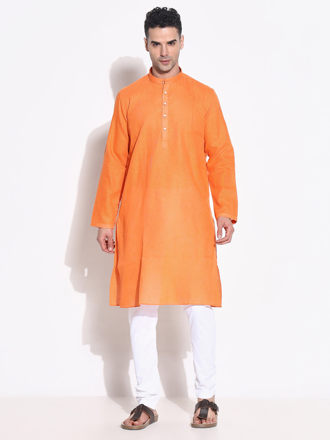 Men Orange Solid Kurta Set