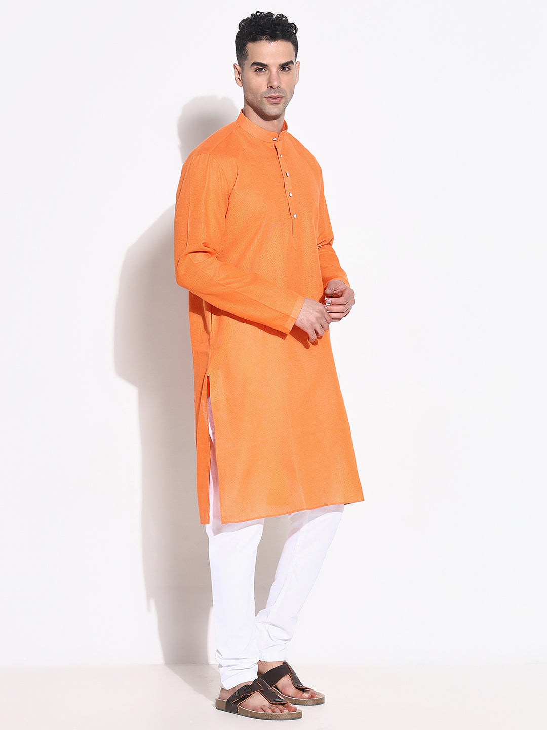 Men Orange Solid Kurta Set