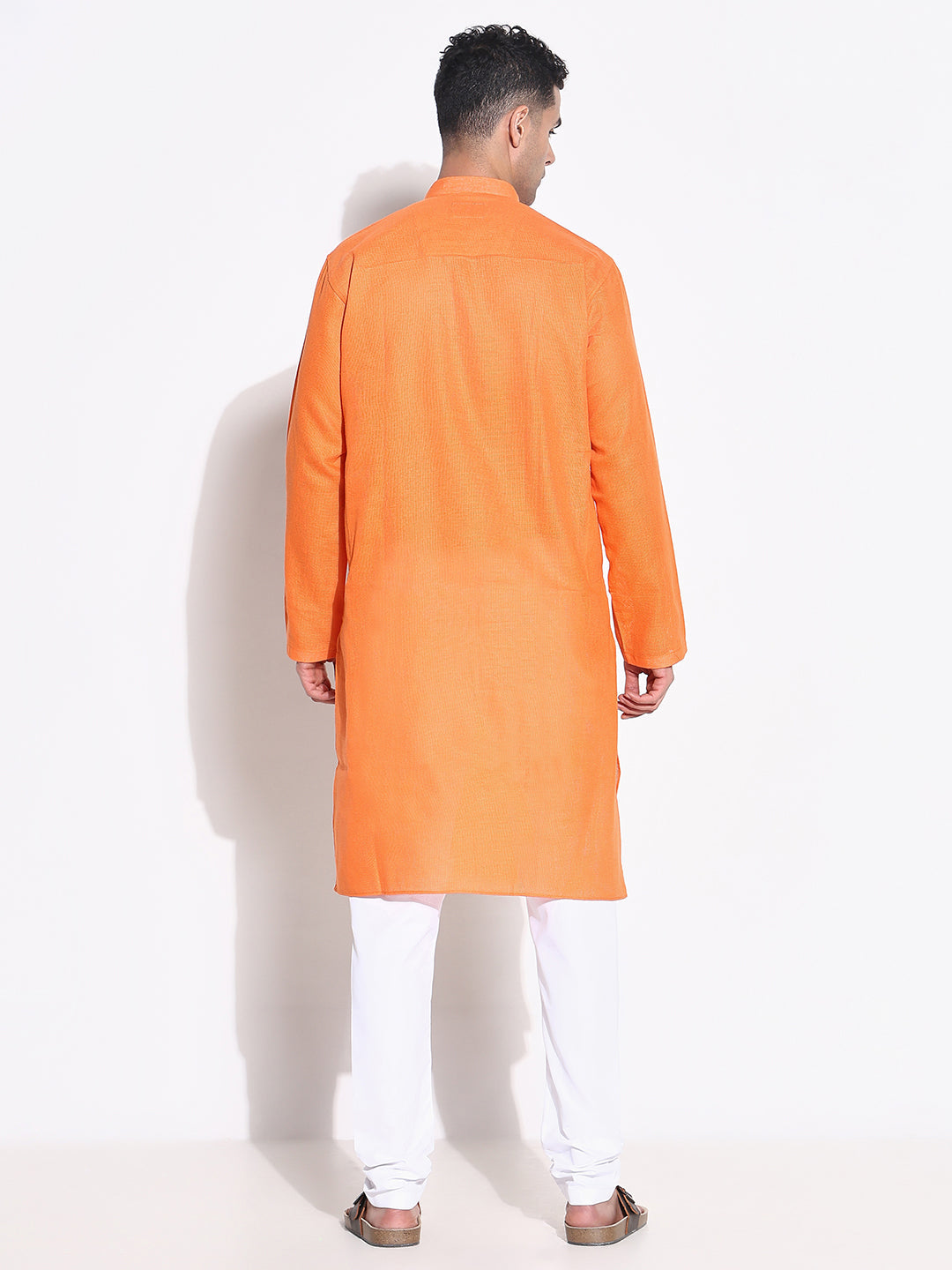 Men Orange Solid Kurta Set