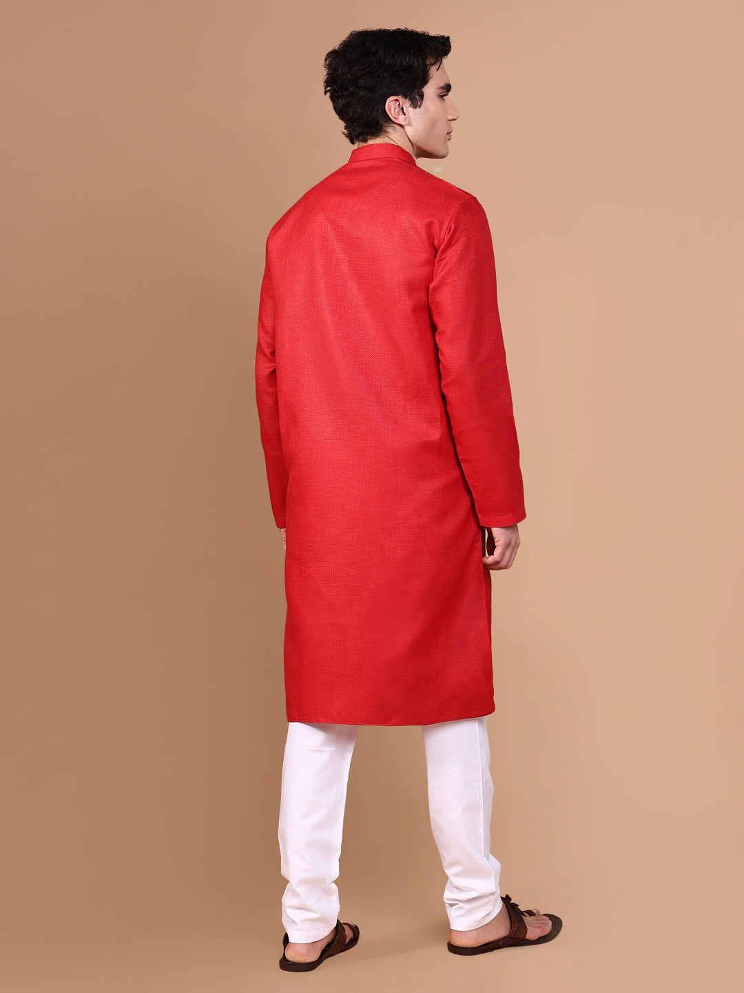 Men Red Geometric Kurta Set