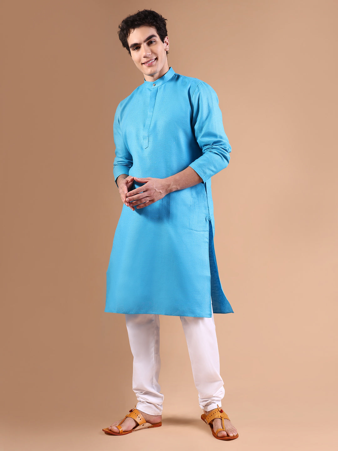 Men Blue Geometric Kurta Set