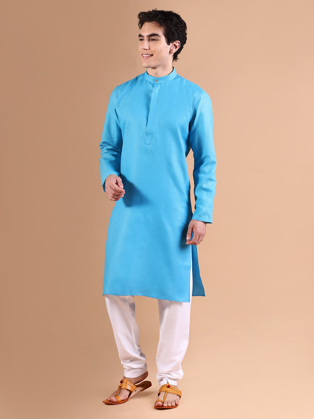 Men Blue Geometric Kurta Set