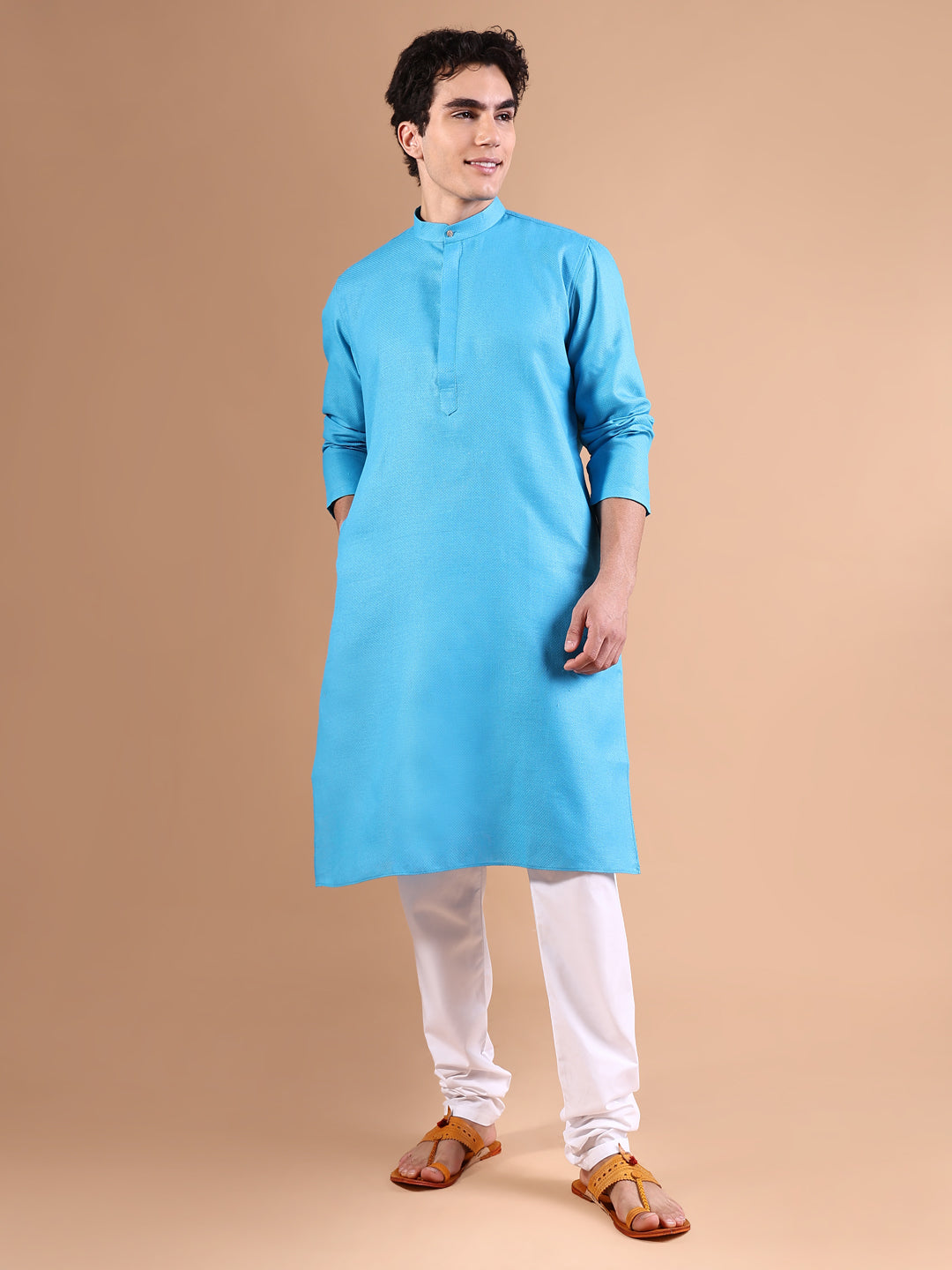 Men Blue Geometric Kurta Set