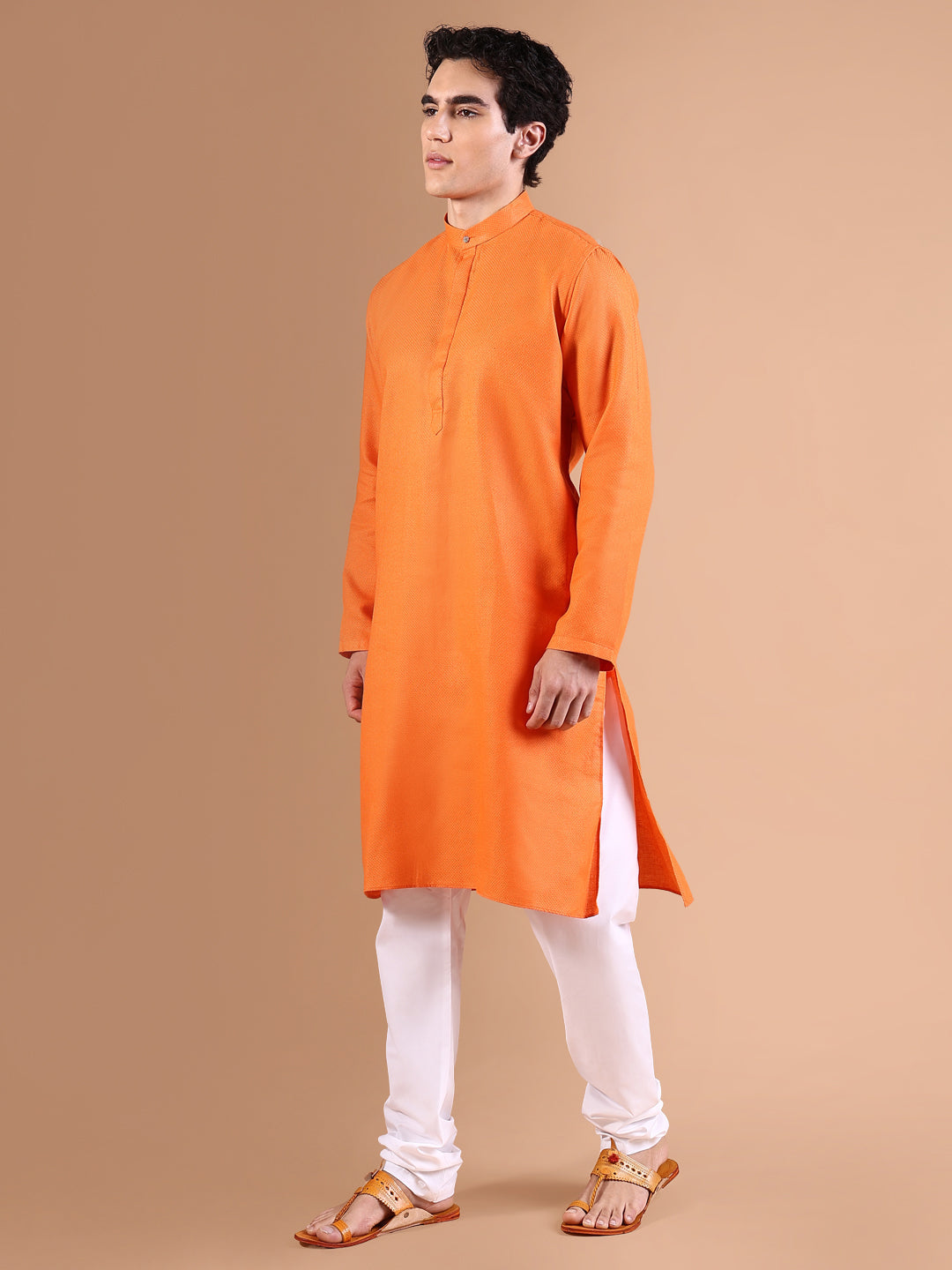 Men Orange Solid Kurta Set