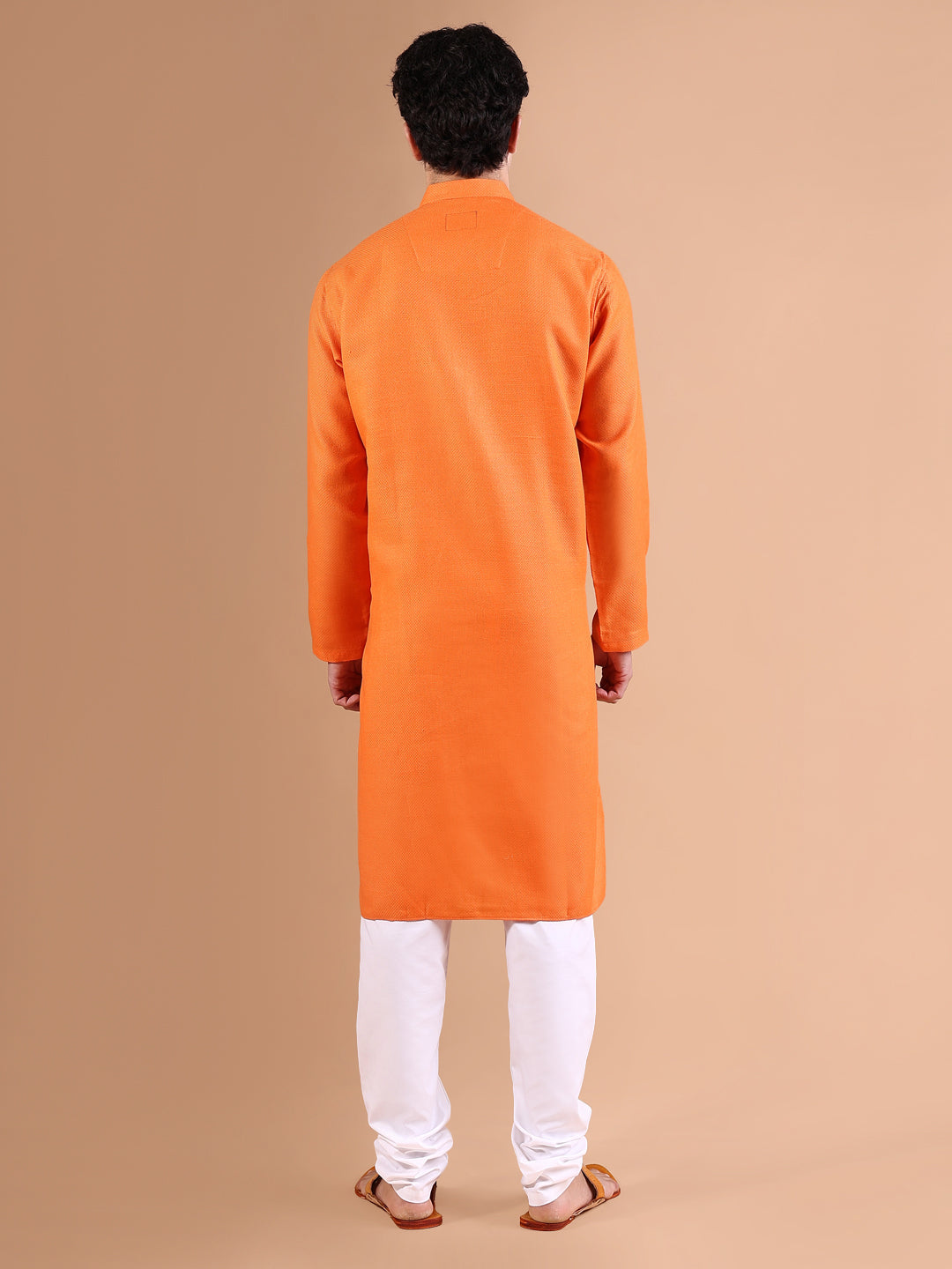 Men Orange Solid Kurta Set