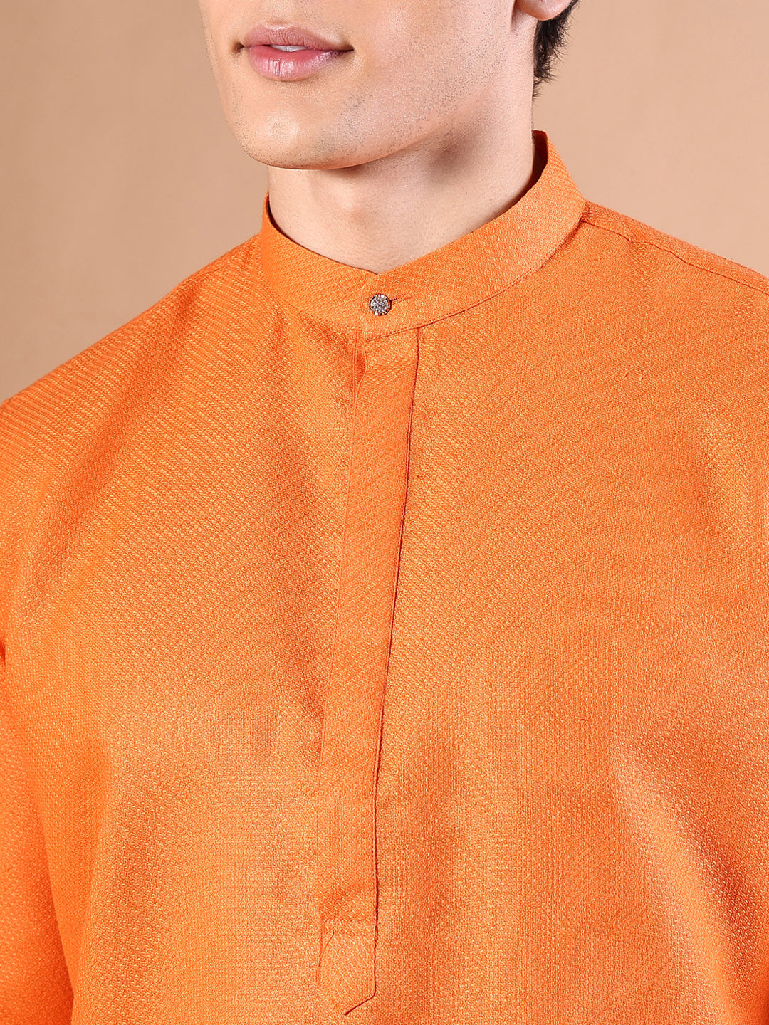 Men Orange Solid Kurta Set