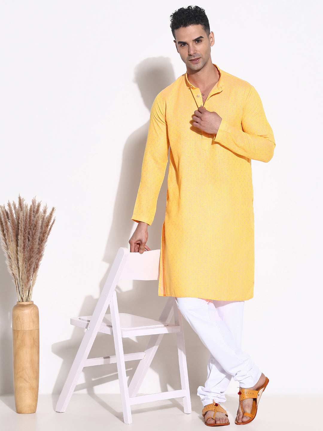 Men Orange Solid Kurta Set