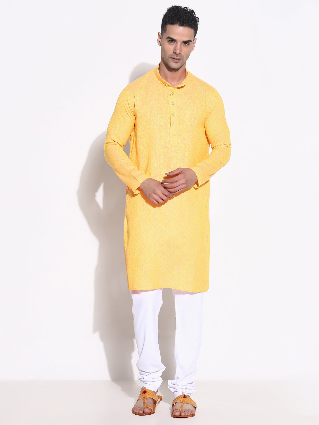 Men Orange Solid Kurta Set