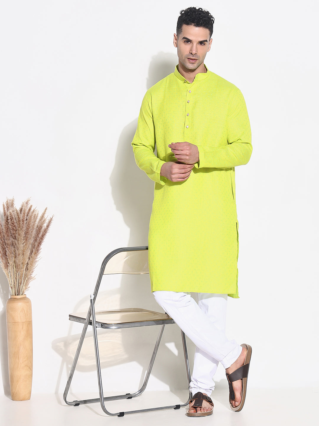 Men Green Solid Kurta Set