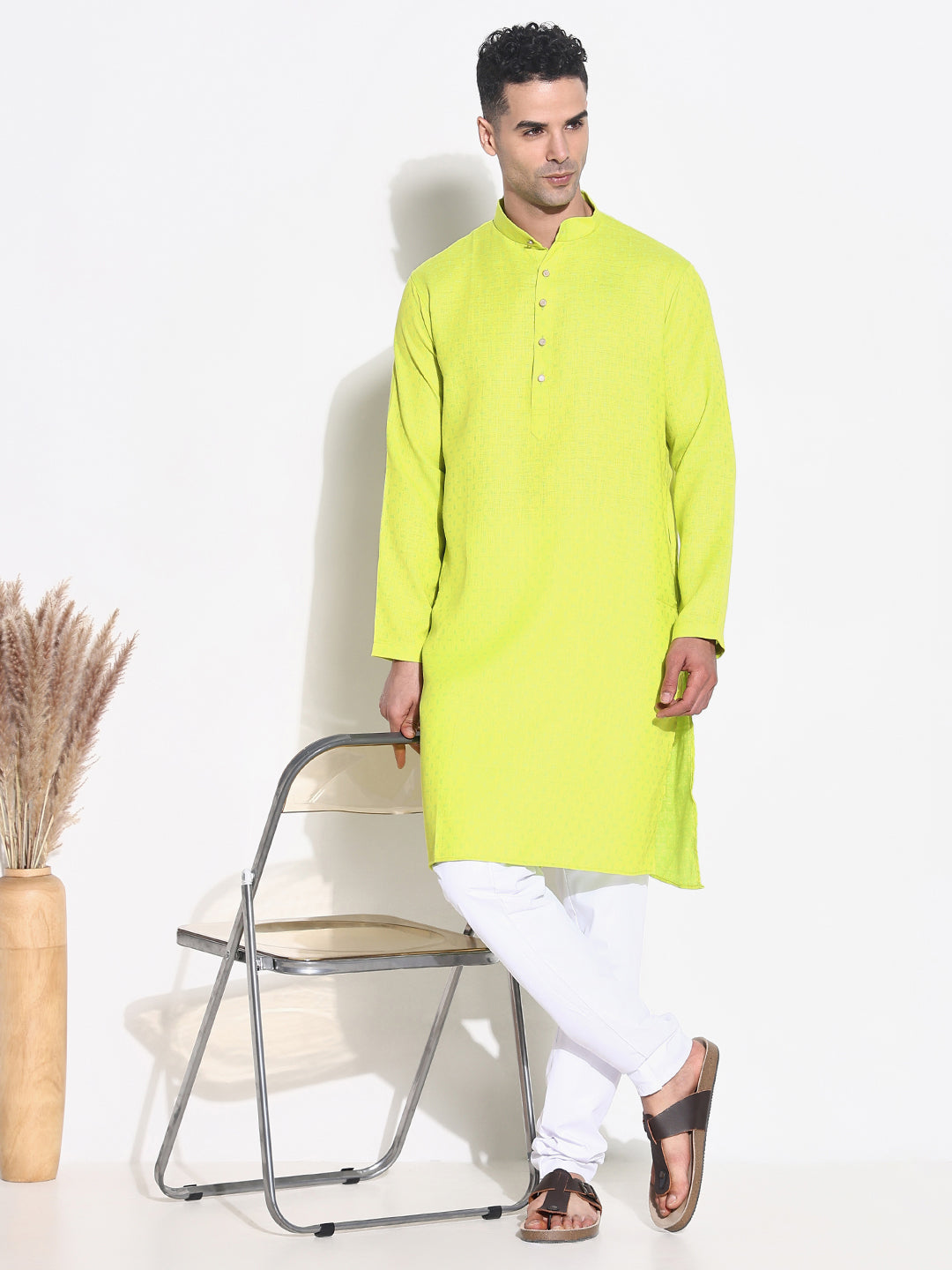 Men Green Solid Kurta Set