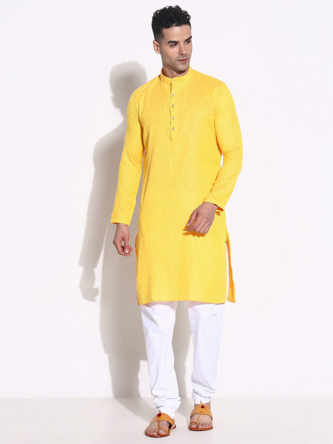 Men Yellow Solid Kurta Set