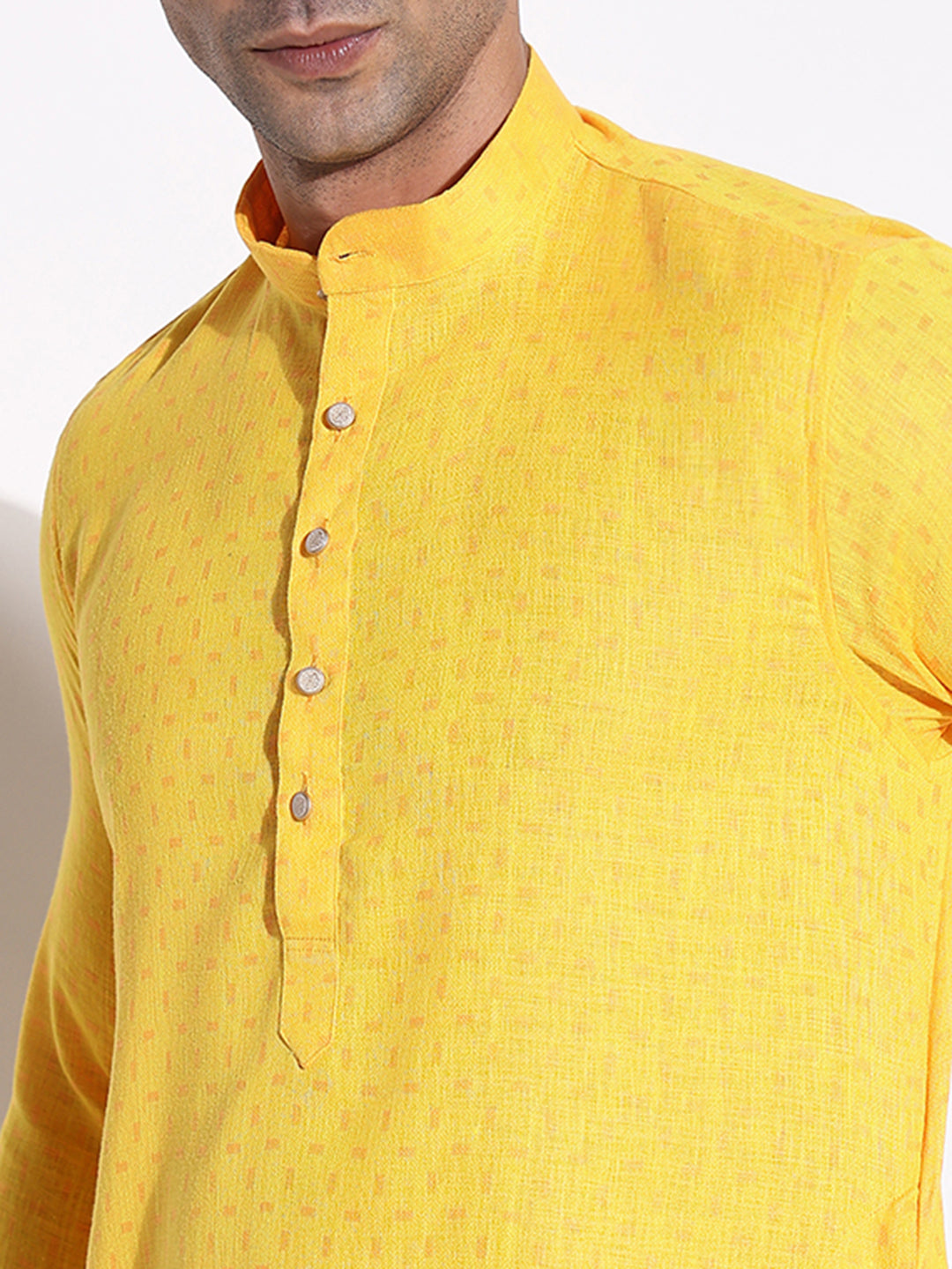 Men Yellow Solid Kurta Set